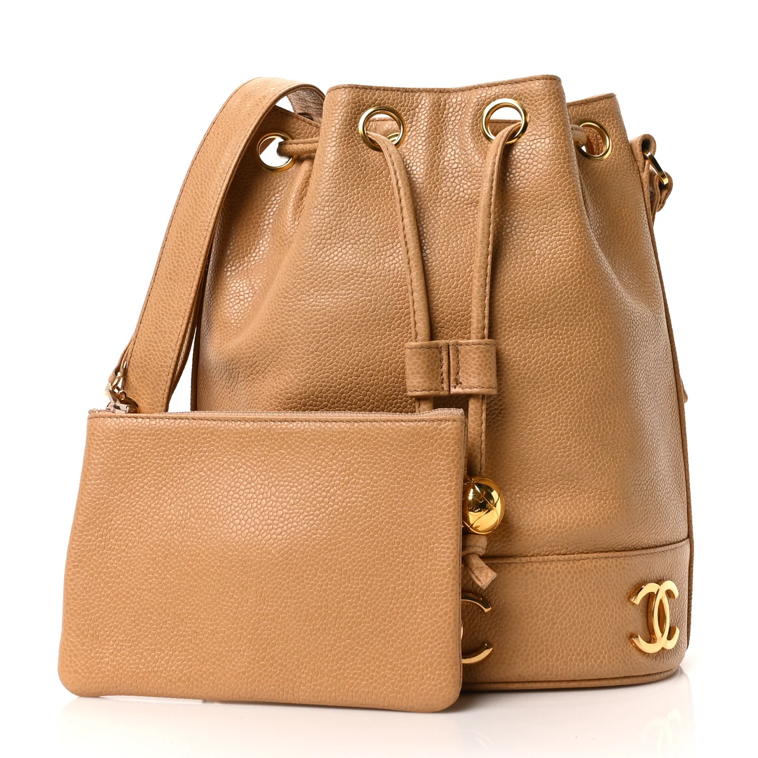Caviar CC Drawstring Shoulder Bag Beige - Image 3