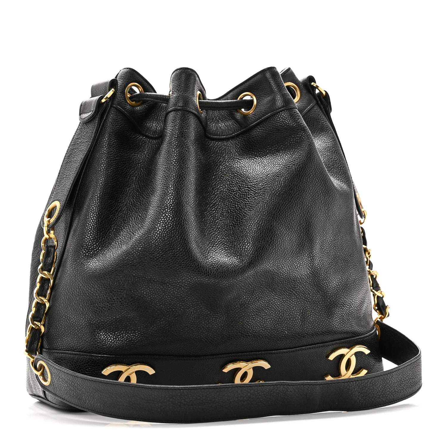 Caviar CC Drawstring Shoulder Bag Black - Image 3