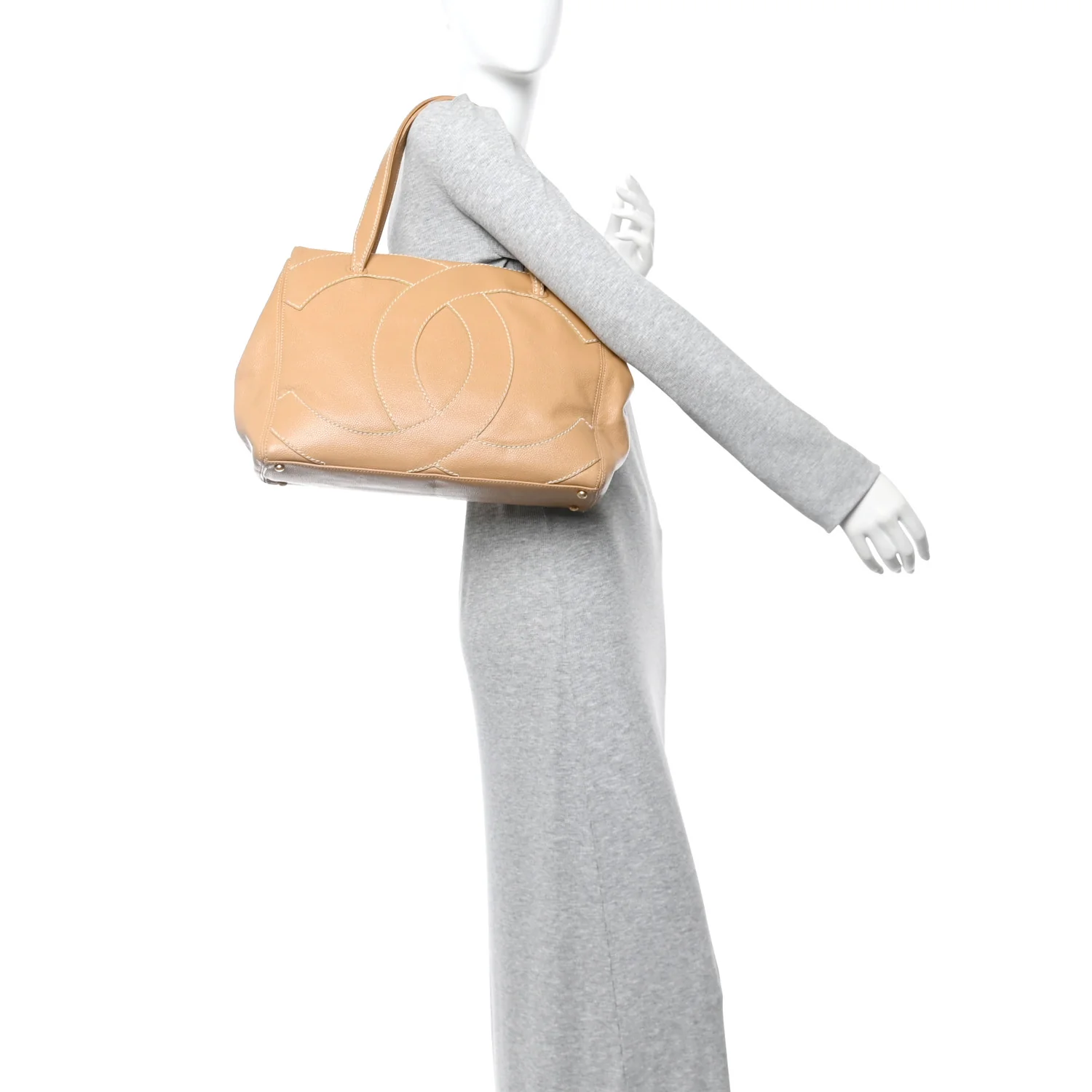 Caviar CC Stitched Medium Tote Beige - Image 2