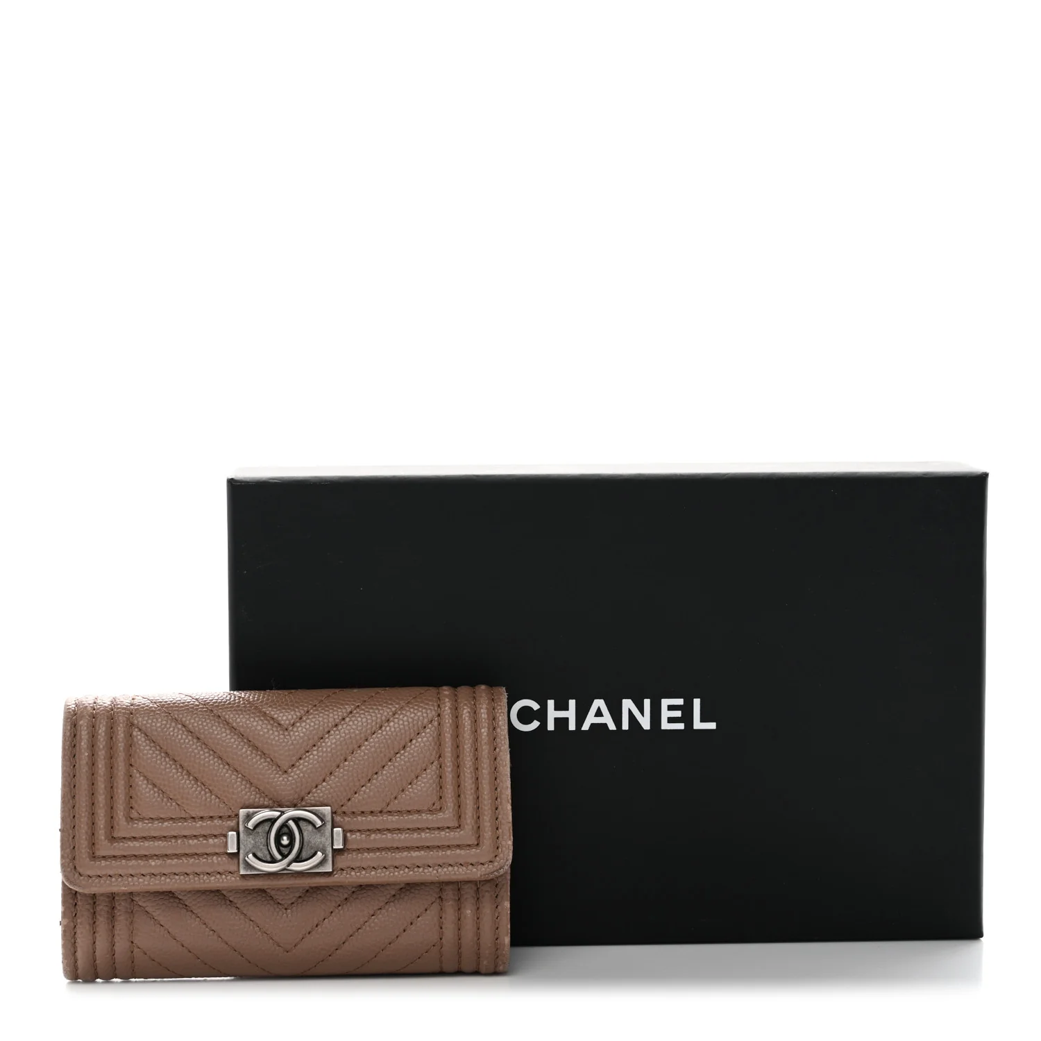 Caviar Chevron Quilted Boy Card Holder Dark Beige - Image 11