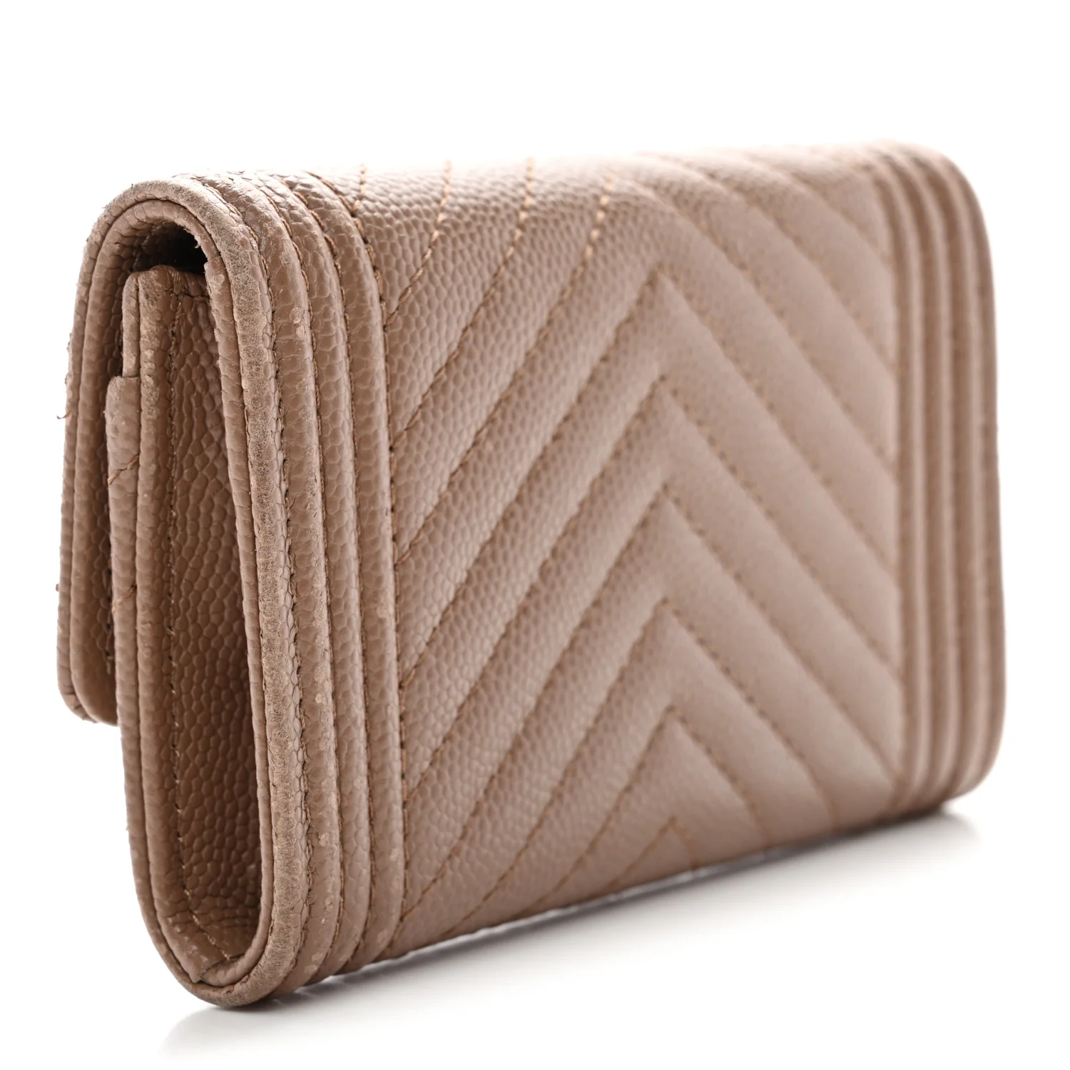 Caviar Chevron Quilted Boy Card Holder Dark Beige - Image 2