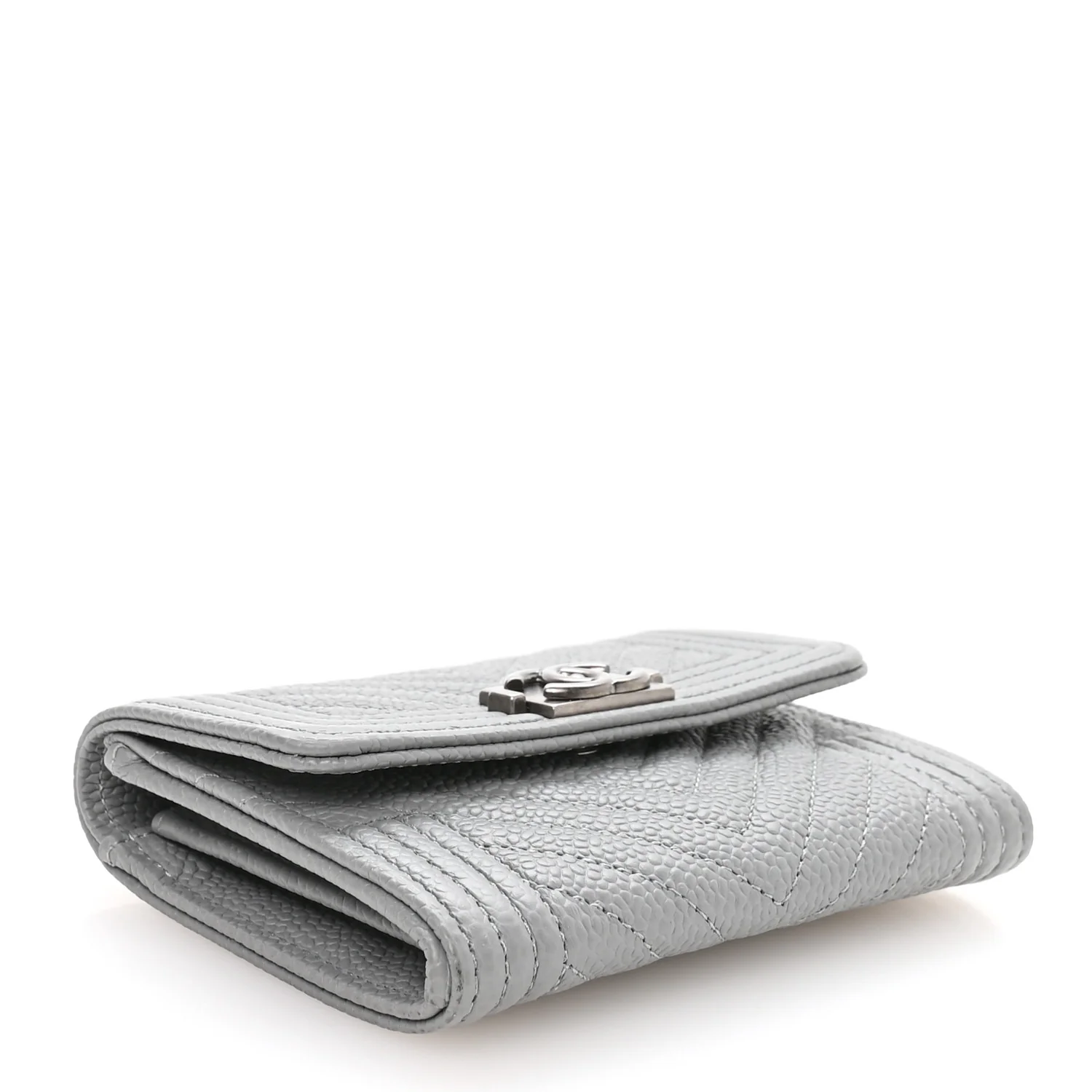 Caviar Chevron Quilted Boy Card Holder Wallet Grey - Image 4