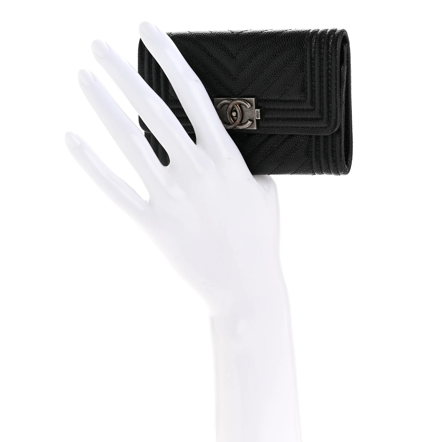 Caviar Chevron Quilted Boy Flap Card Holder Black - Image 2