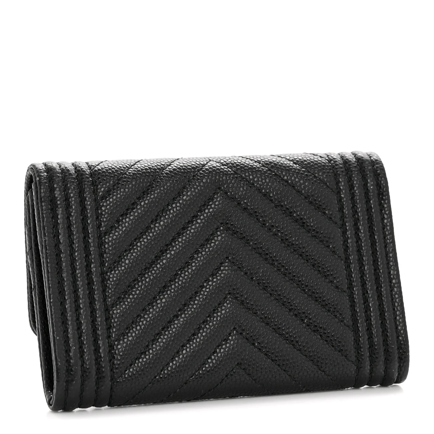 Caviar Chevron Quilted Boy Flap Card Holder Black - Image 3