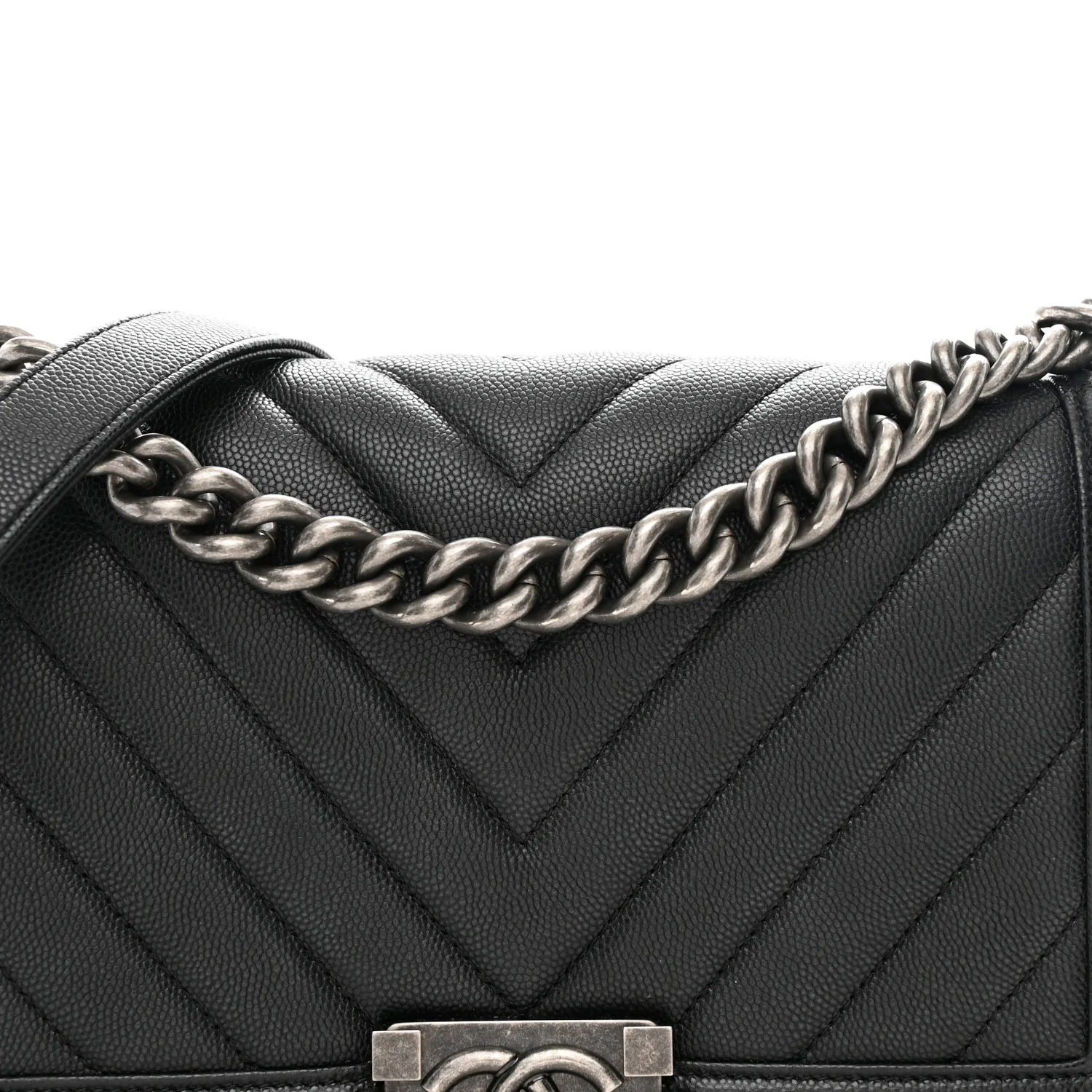 Caviar Chevron Quilted Medium Boy Flap Black - Image 8