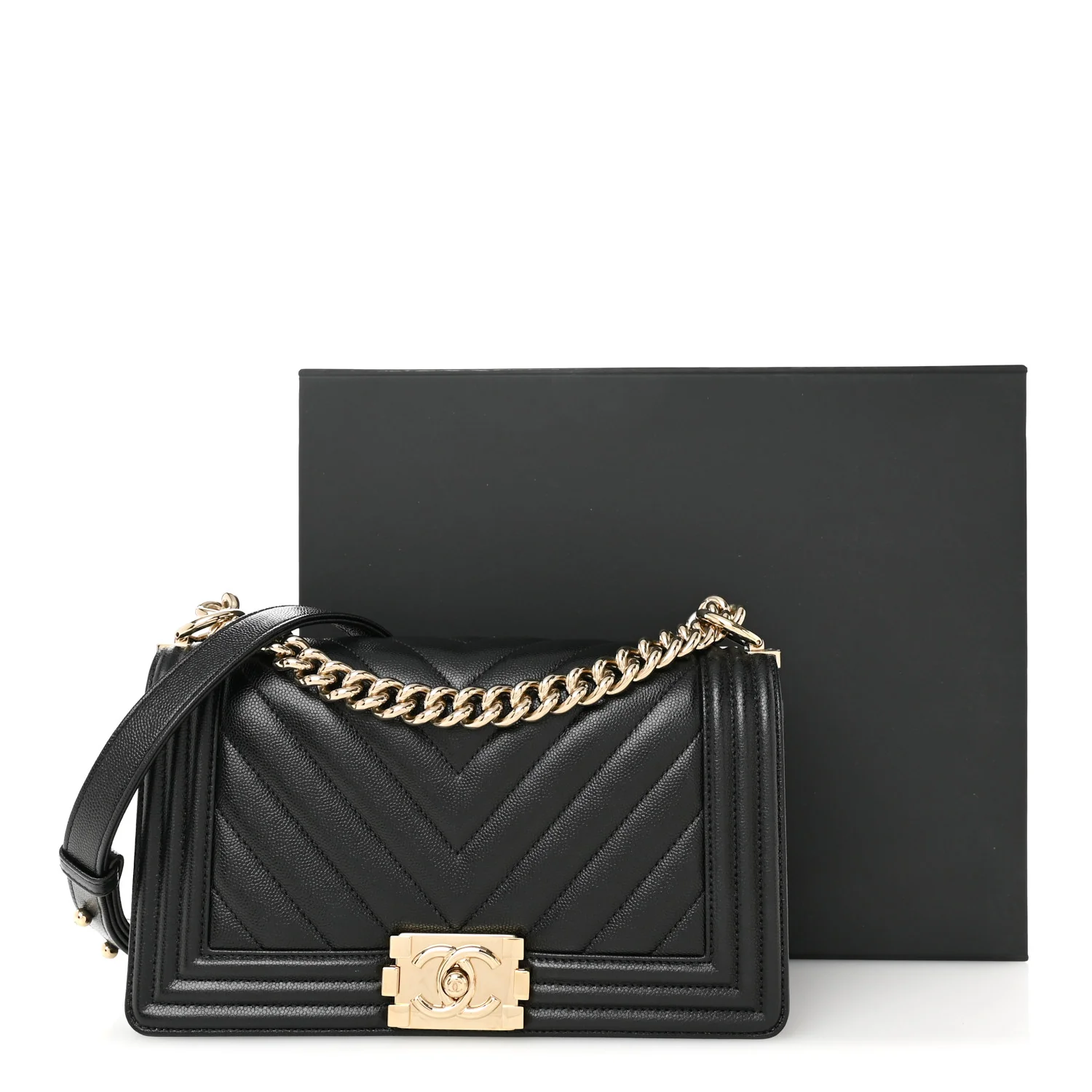 Caviar Chevron Quilted Medium Boy Flap Black - Image 11