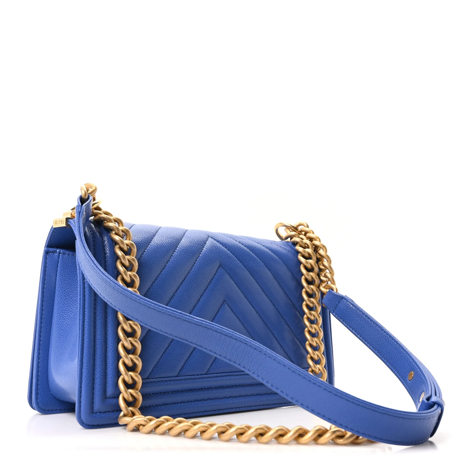 Caviar Chevron Quilted Medium Boy Flap Dark Blue - Image 3