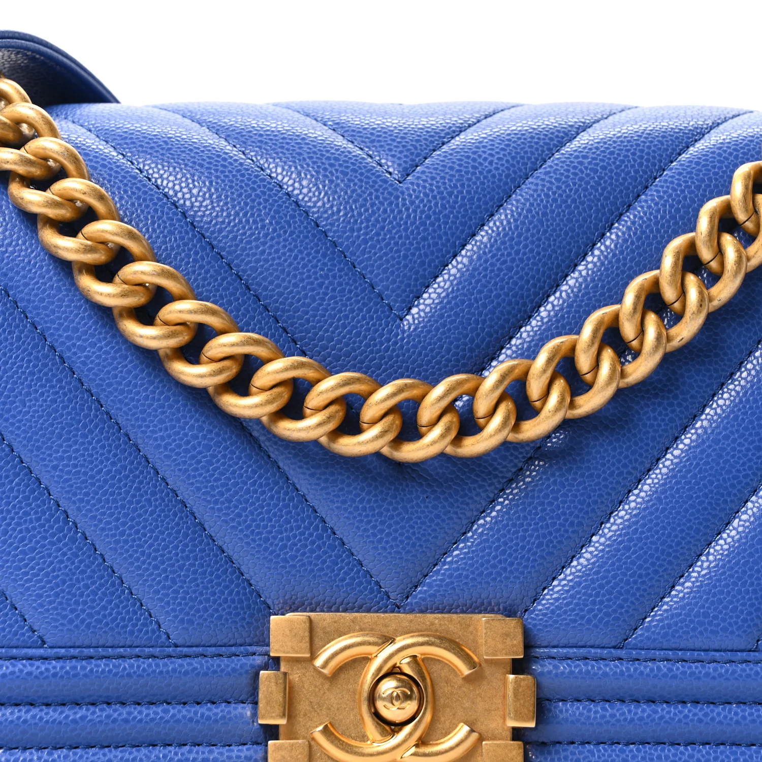 Caviar Chevron Quilted Medium Boy Flap Dark Blue - Image 8