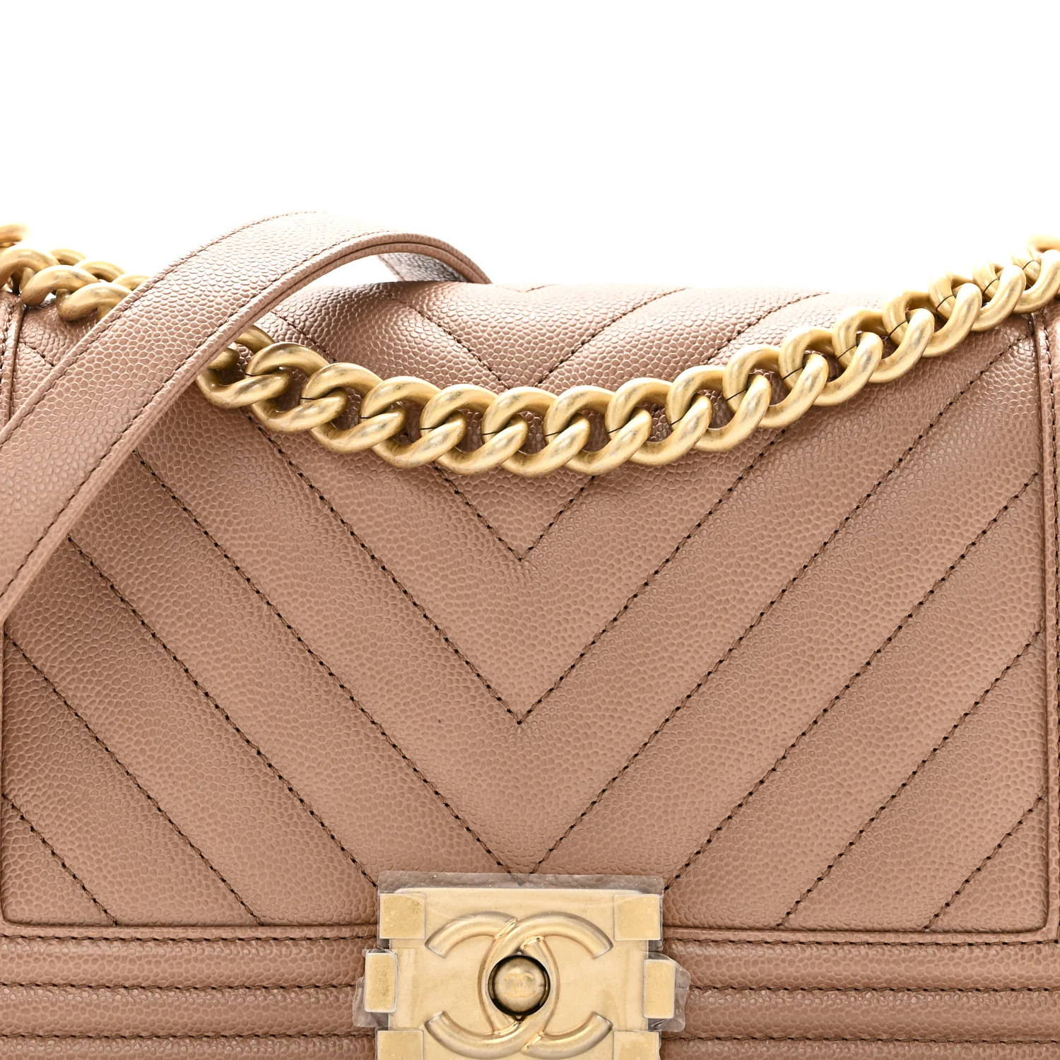 Caviar Chevron Quilted Medium Boy Flap Light Brown - Image 8