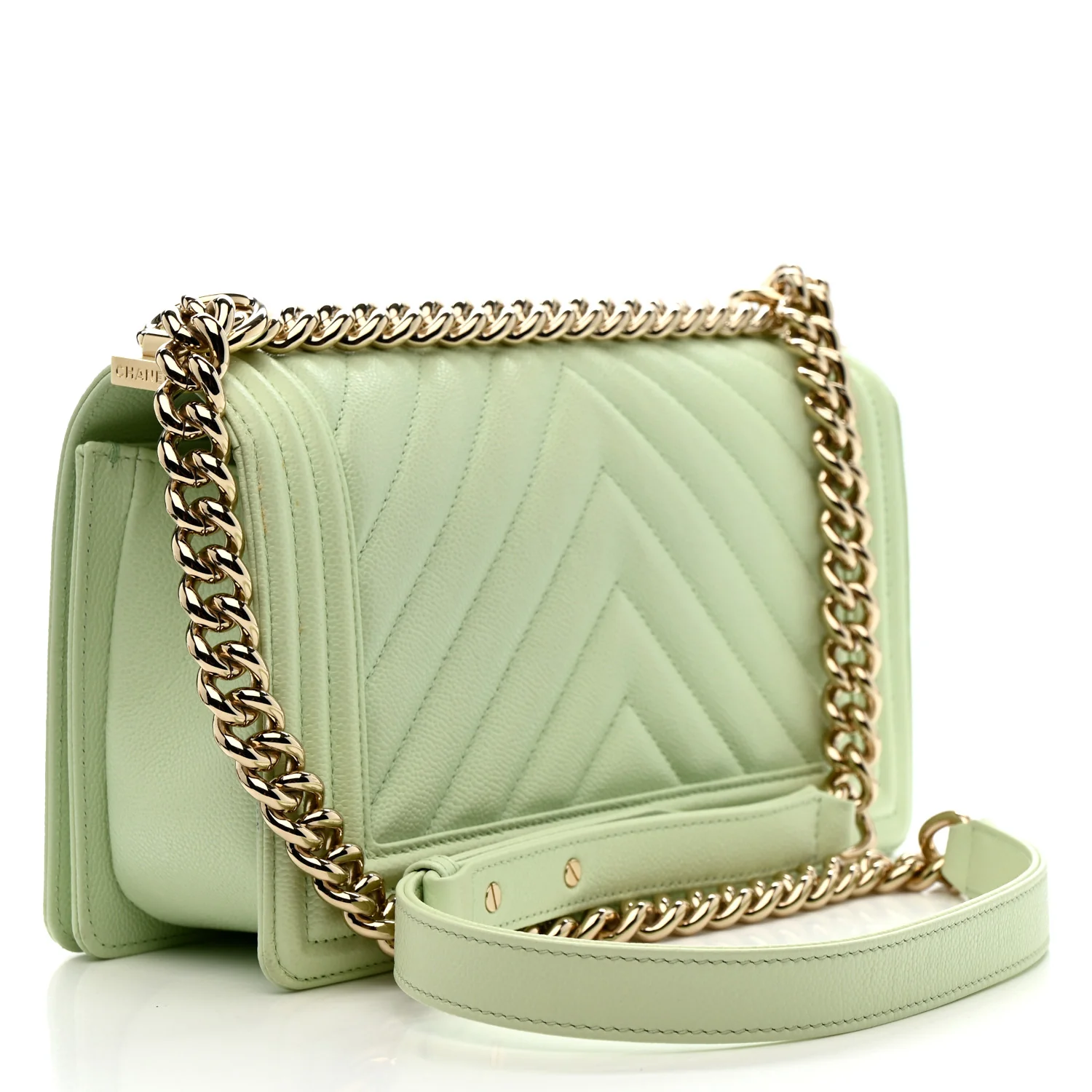 Caviar Chevron Quilted Medium Boy Flap Light Green - Image 3