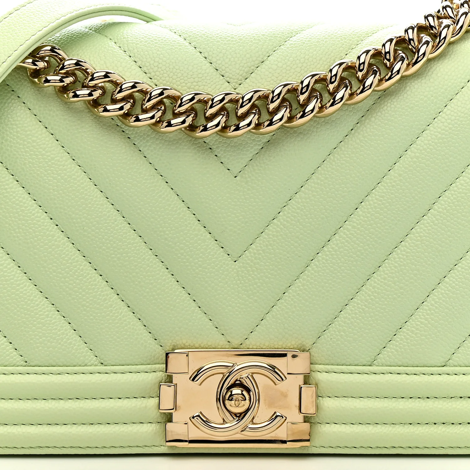Caviar Chevron Quilted Medium Boy Flap Light Green - Image 8