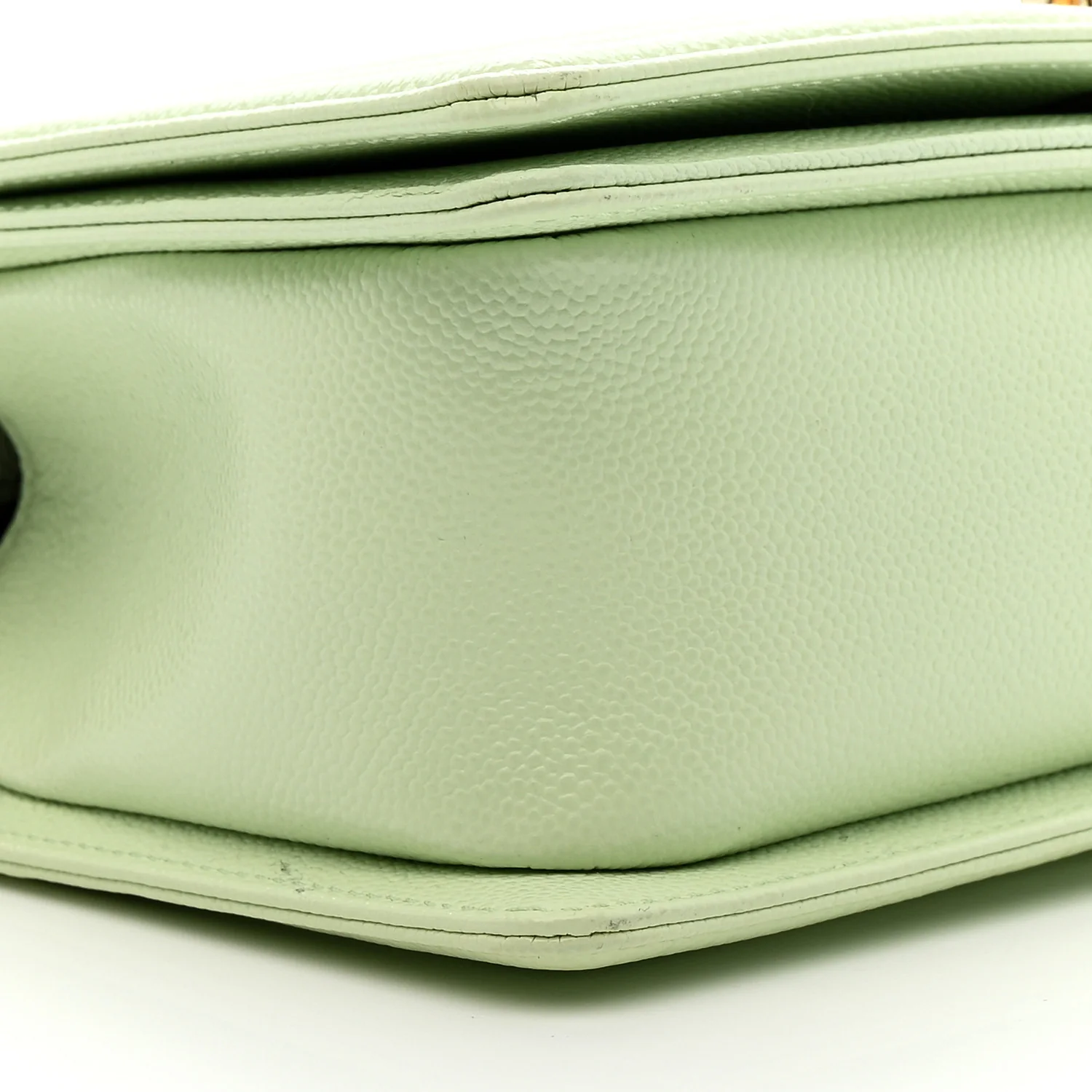 Caviar Chevron Quilted Medium Boy Flap Light Green - Image 9
