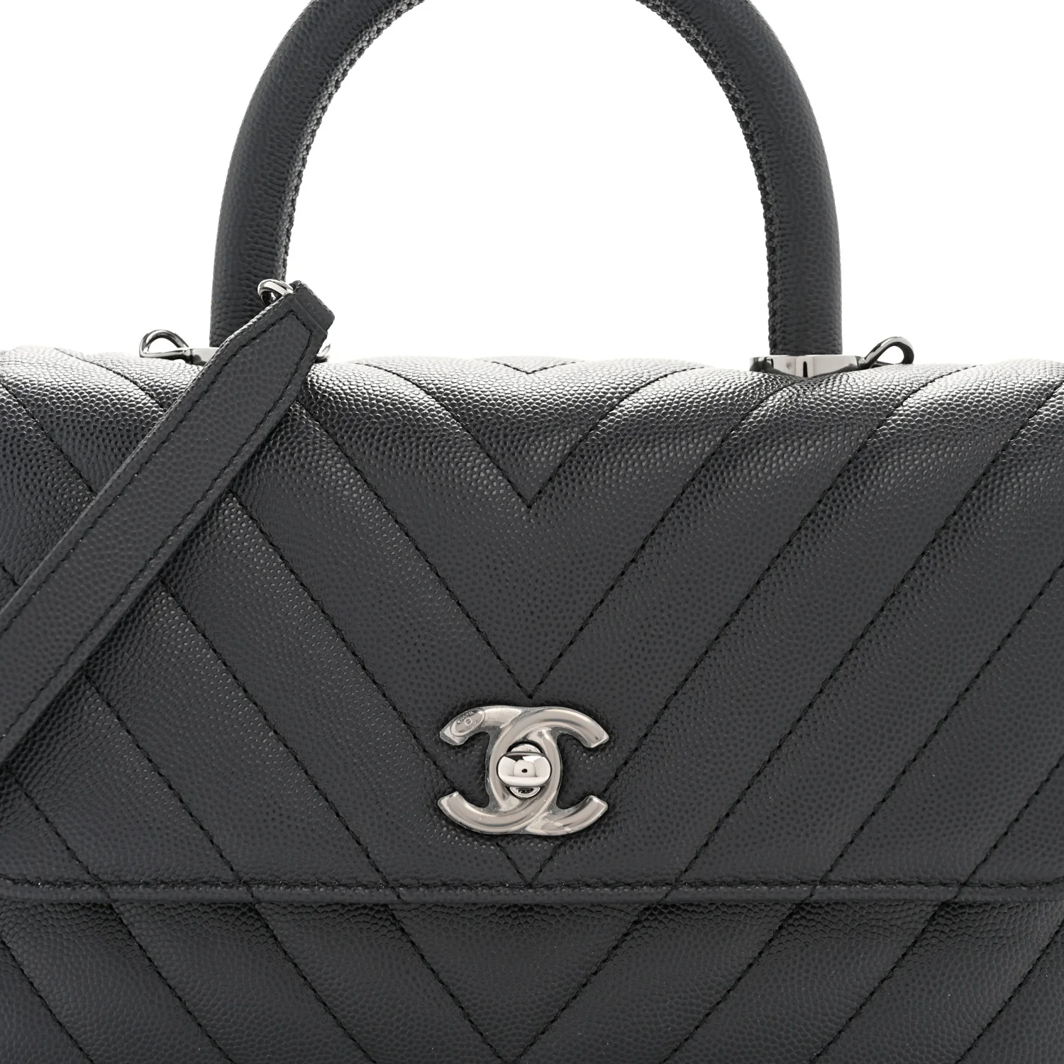 Caviar Chevron Quilted Mini Coco Handle Flap Dark Grey - Image 8