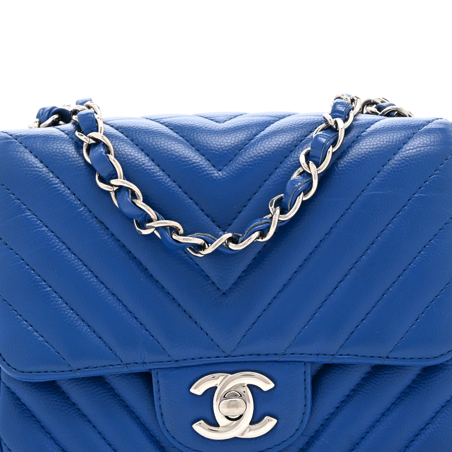 Caviar Chevron Quilted Mini Square Flap Blue - Image 8