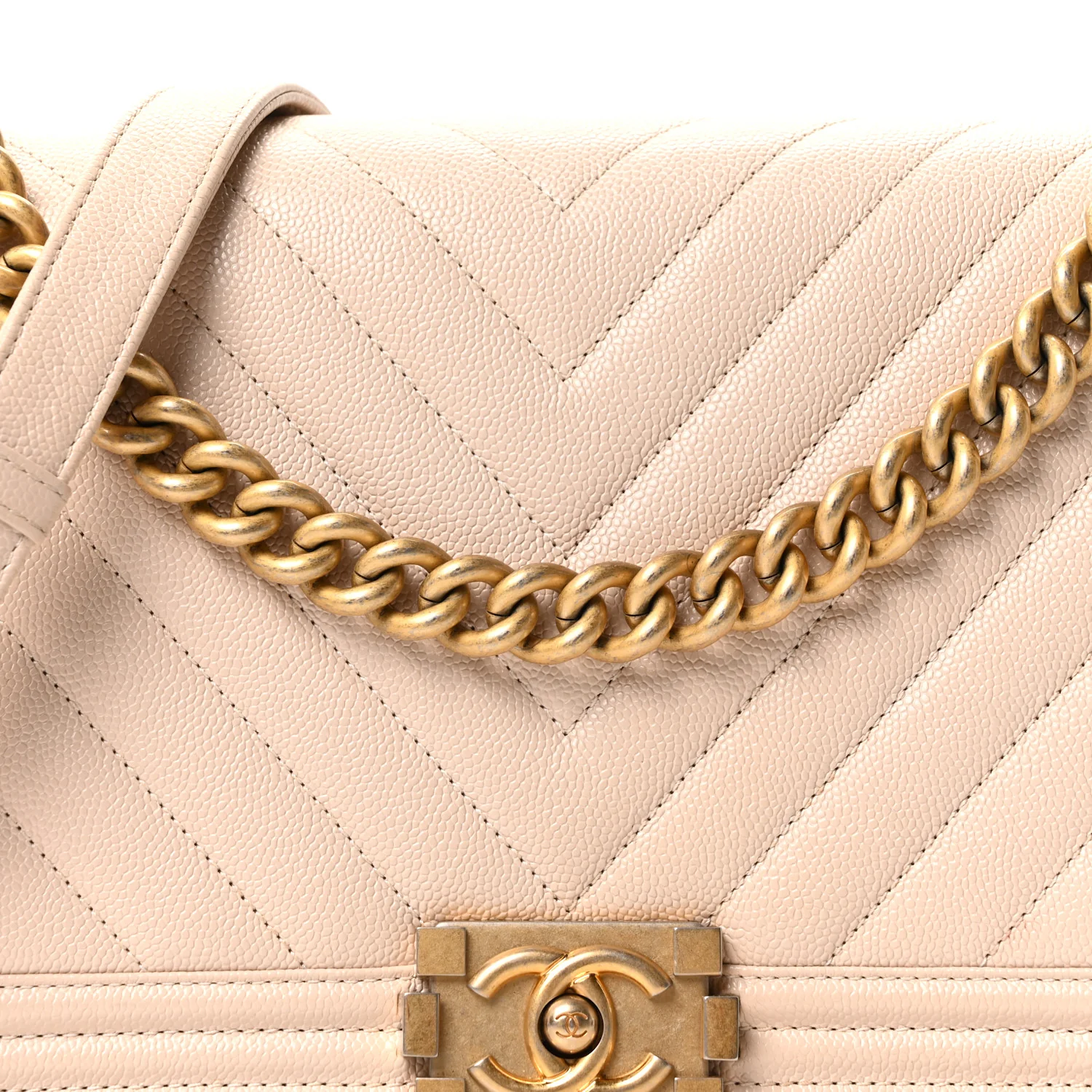 Caviar Chevron Quilted New Medium Boy Flap Beige - Image 8