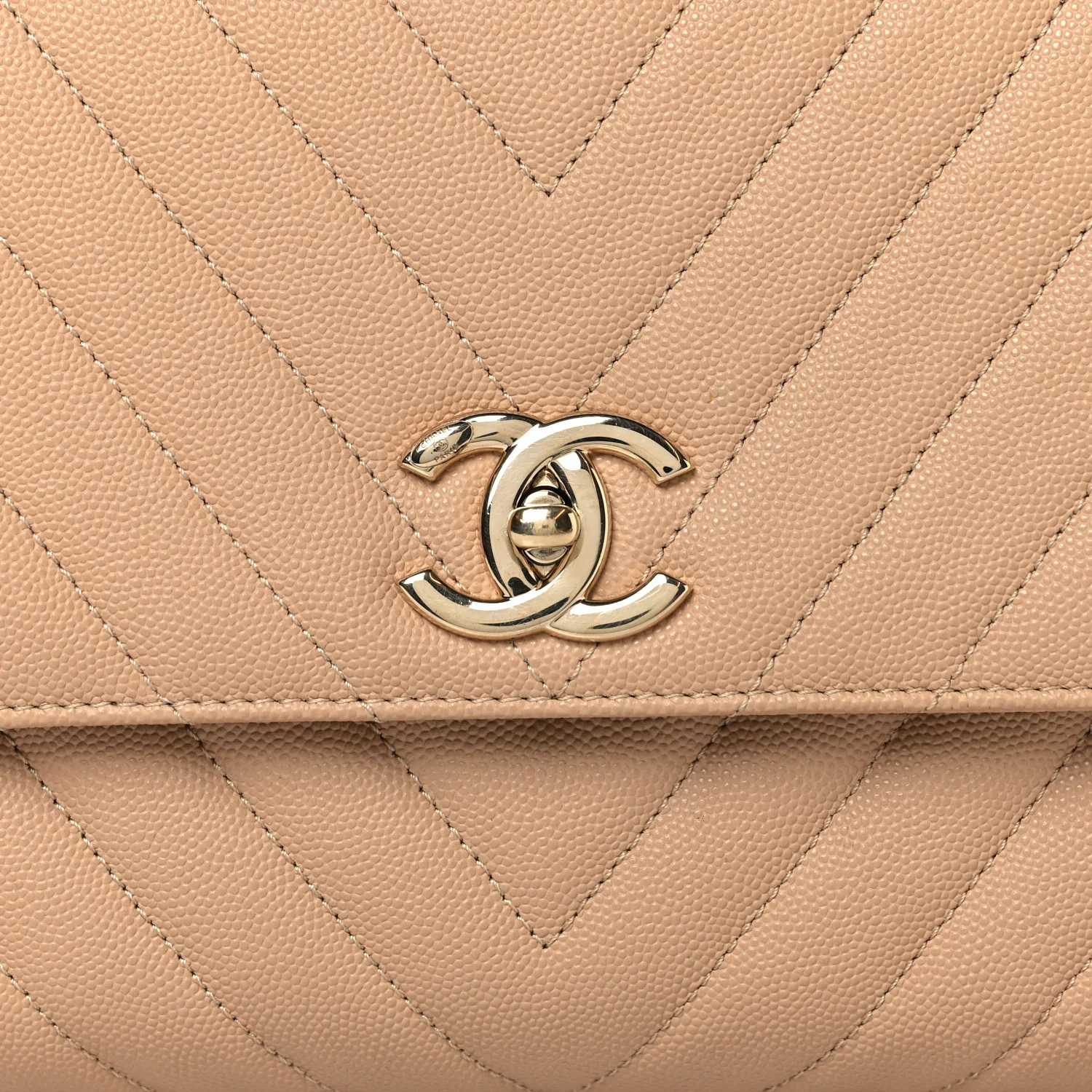 Caviar Chevron Quilted Small Coco Handle Flap Beige - Image 8