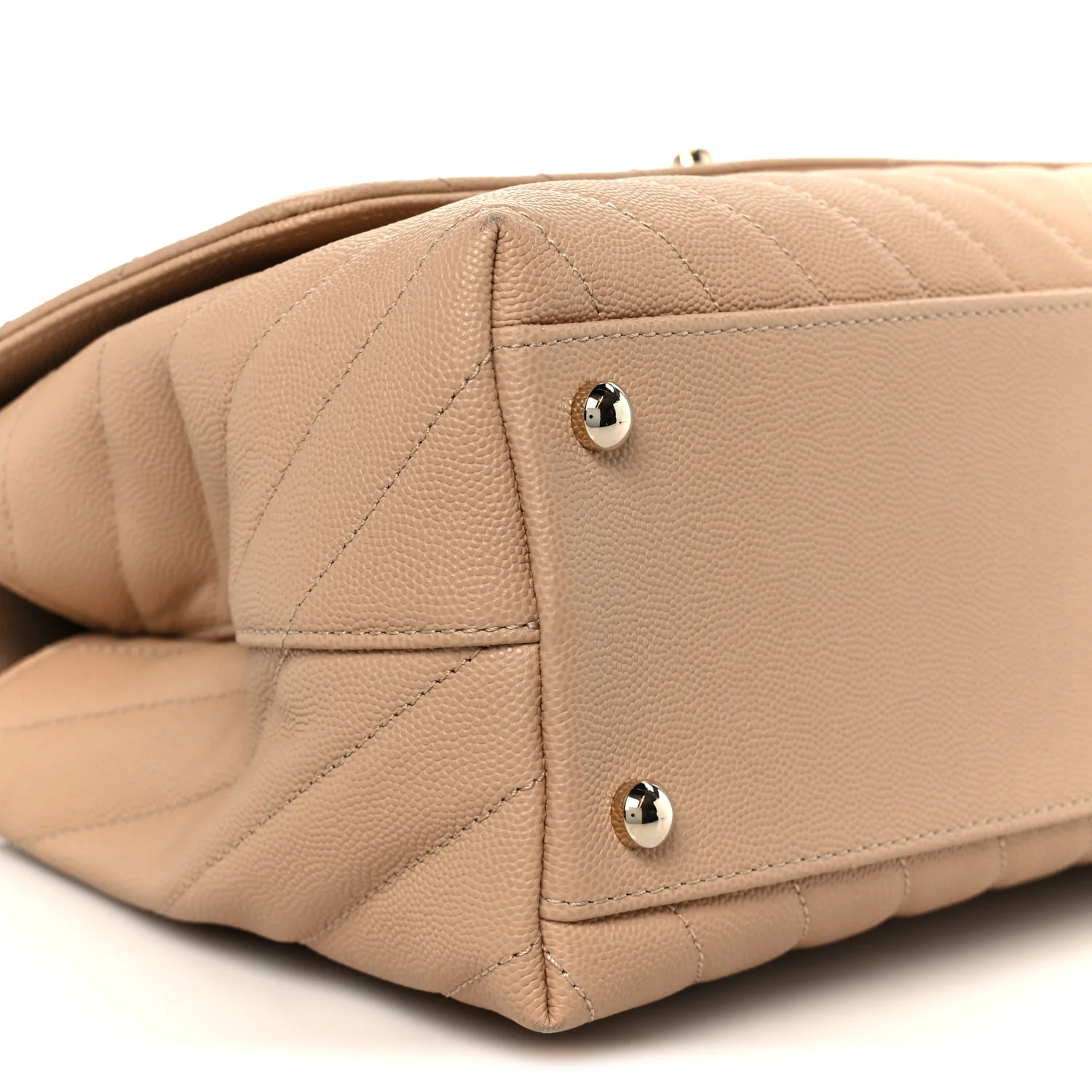 Caviar Chevron Quilted Small Coco Handle Flap Beige - Image 10