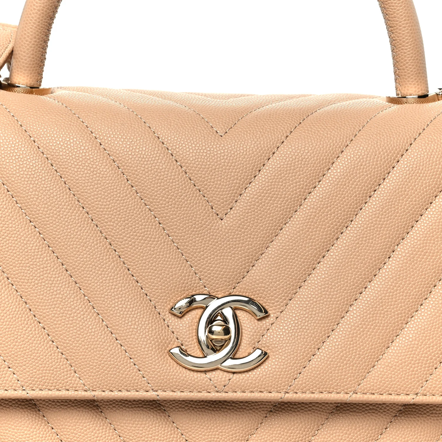 Caviar Chevron Quilted Small Coco Handle Flap Beige - Image 9