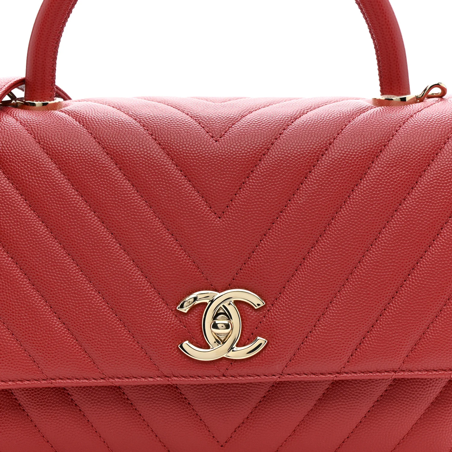 Caviar Chevron Quilted Small Coco Handle Flap Red - Image 8