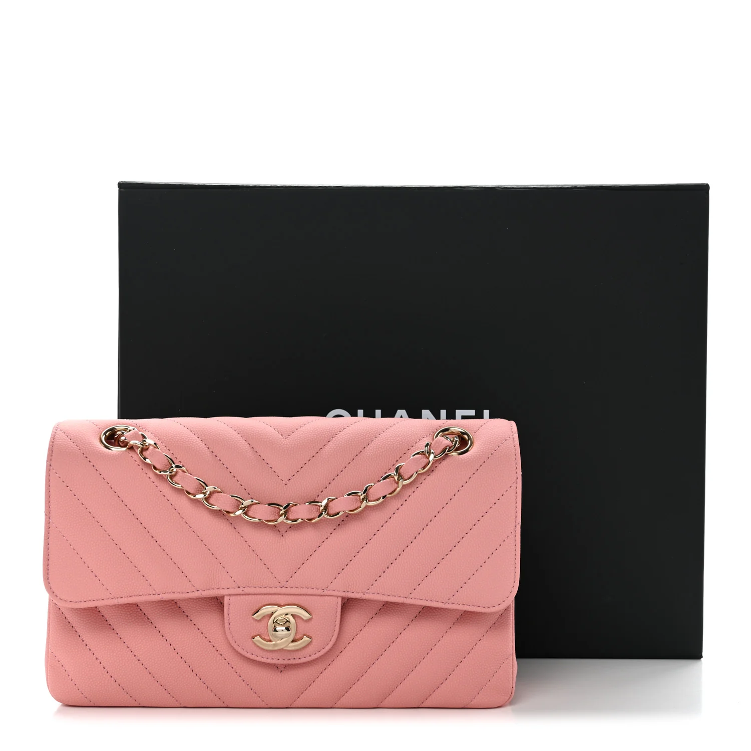Caviar Chevron Quilted Small Double Flap Pink - Image 11