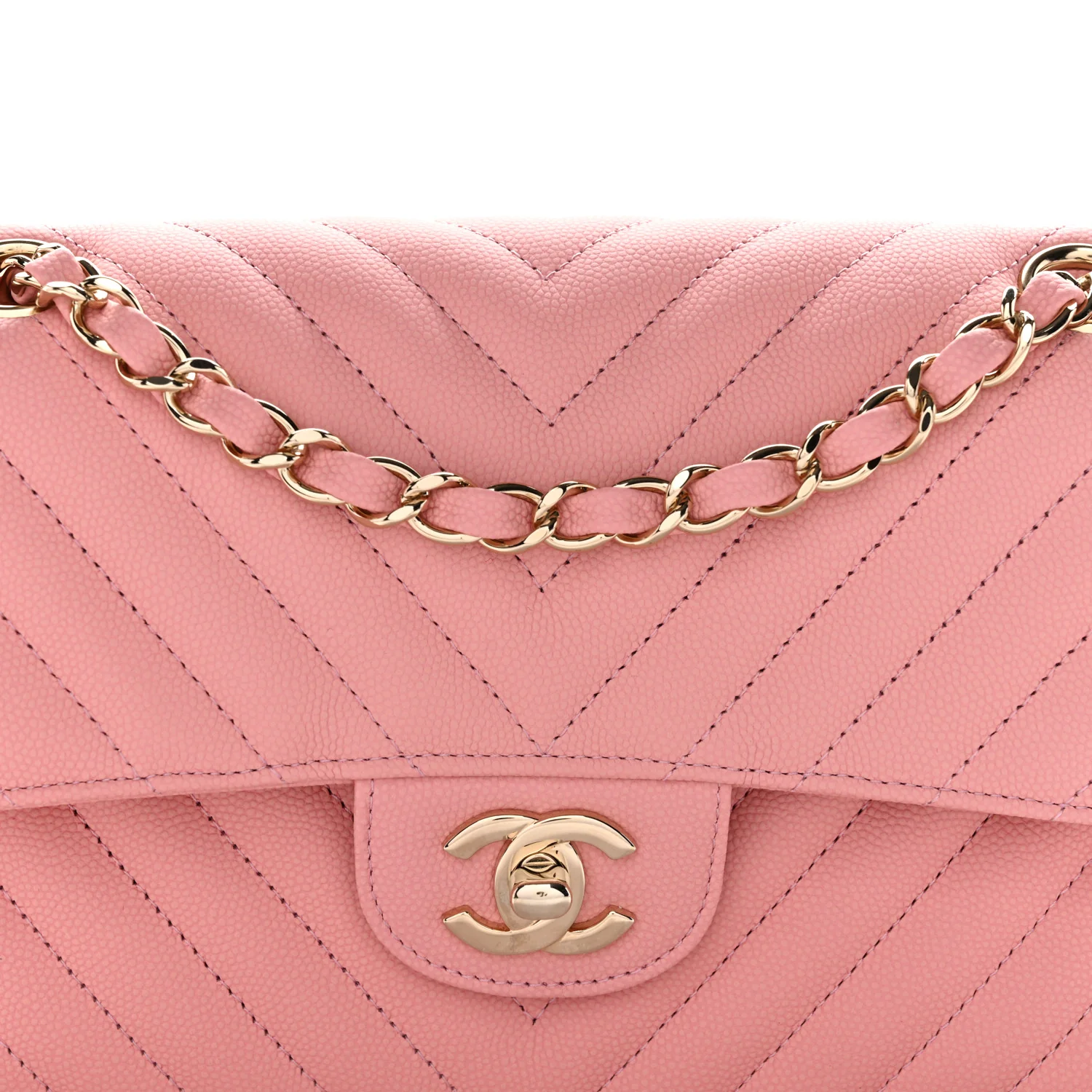Caviar Chevron Quilted Small Double Flap Pink - Image 8