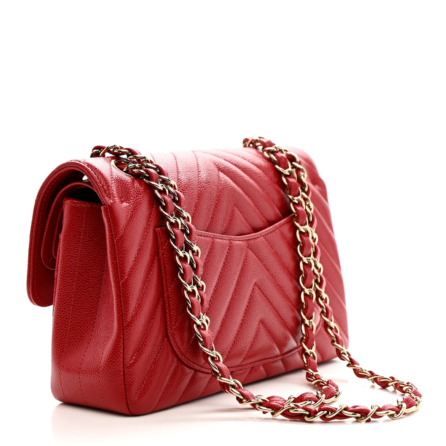Caviar Chevron Quilted Small Double Flap Red - Image 3