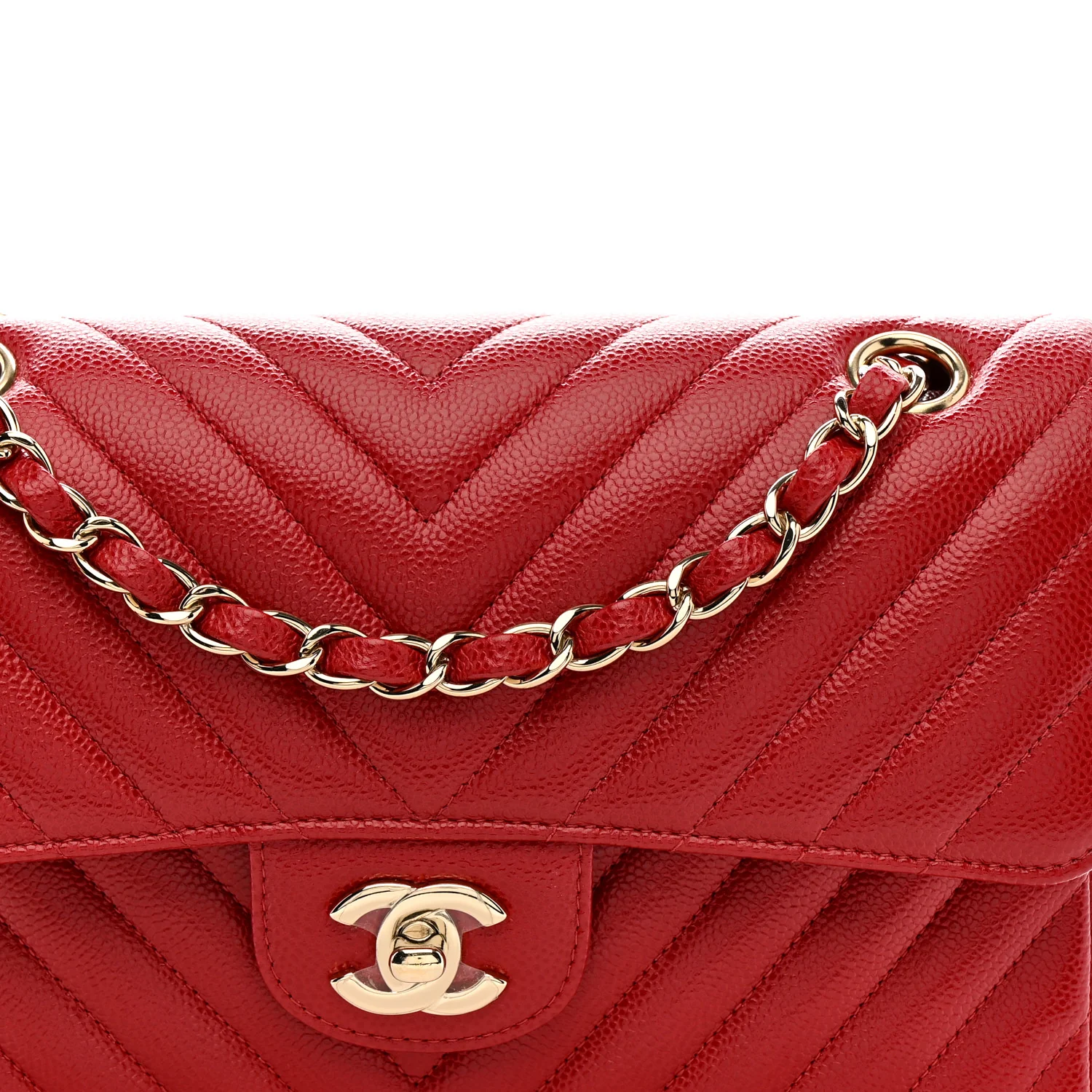 Caviar Chevron Quilted Small Double Flap Red - Image 8