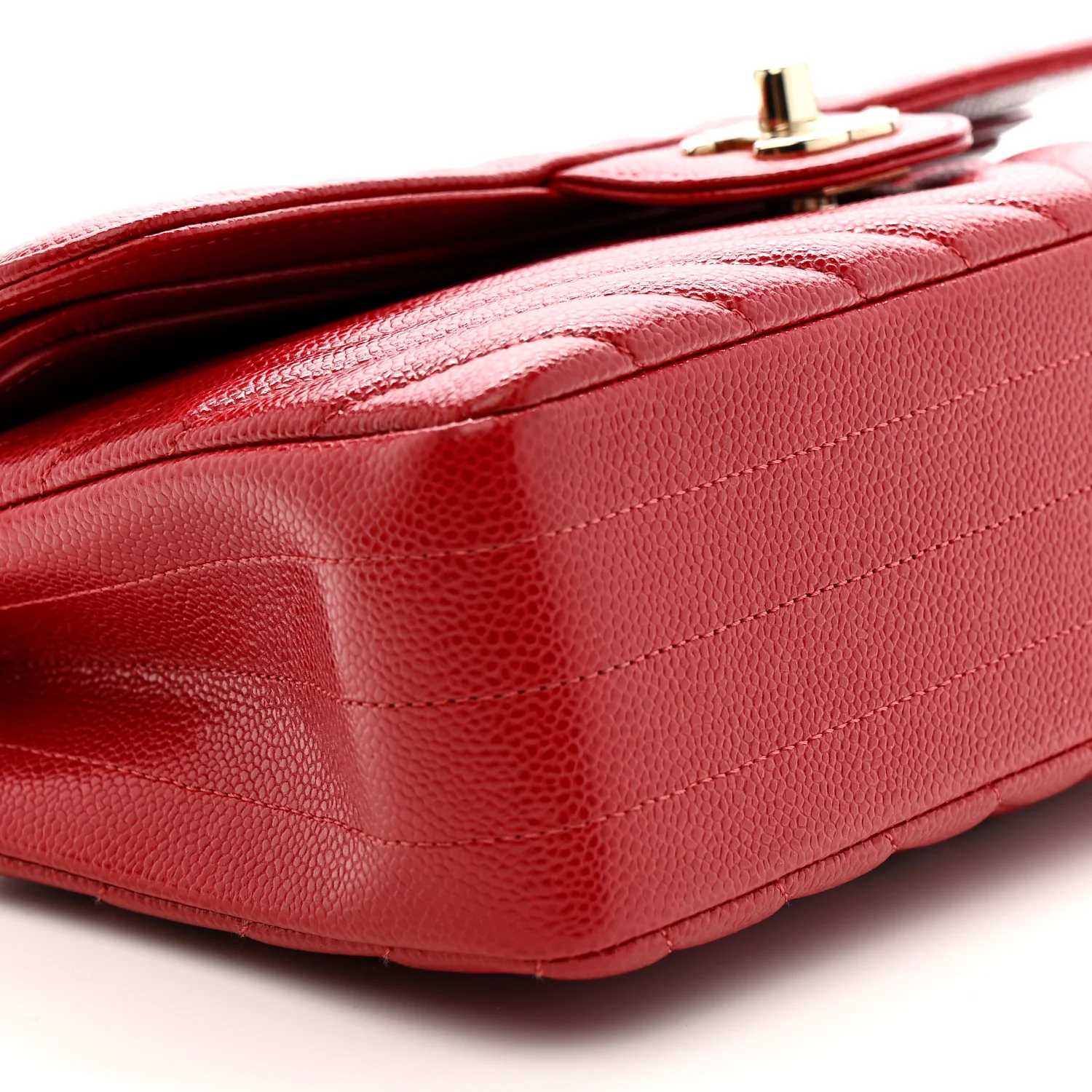 Caviar Chevron Quilted Small Double Flap Red - Image 9