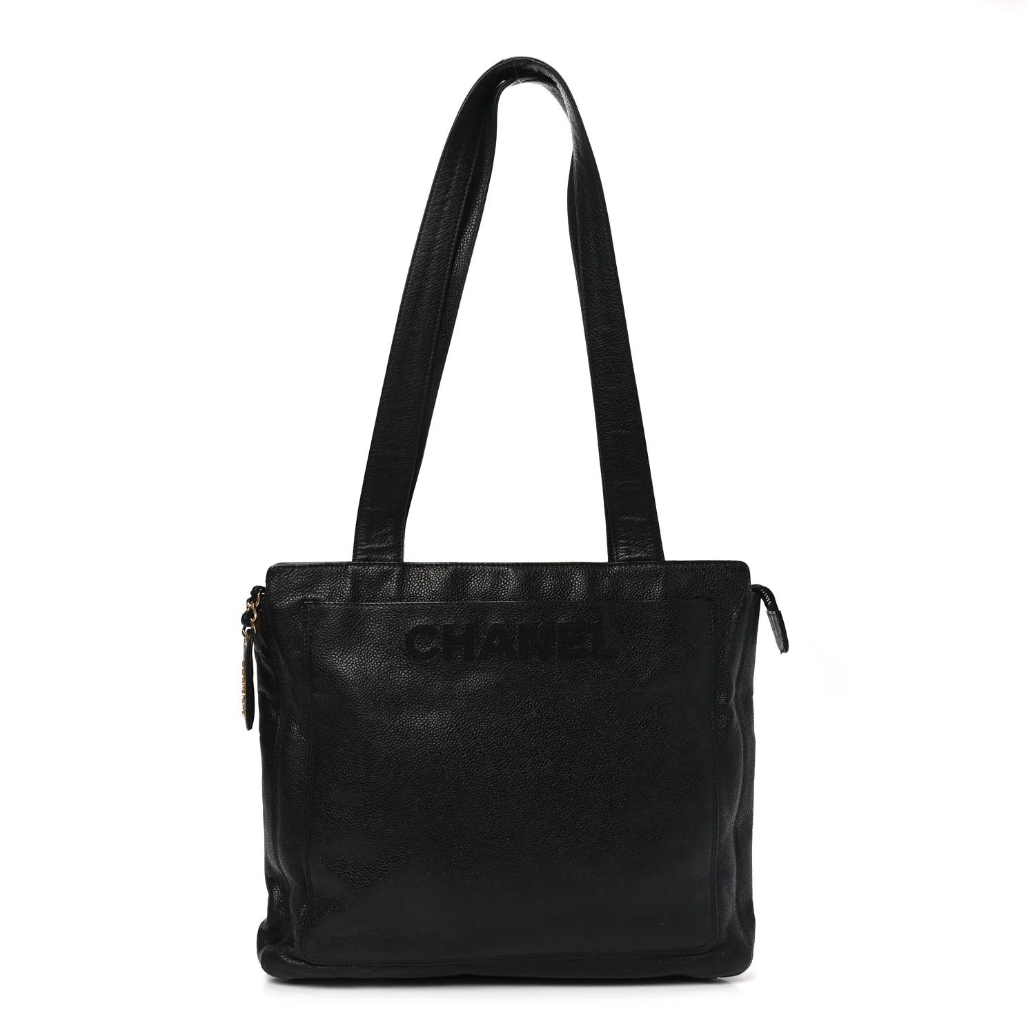Caviar Embroidered Logo Shoulder Bag Black