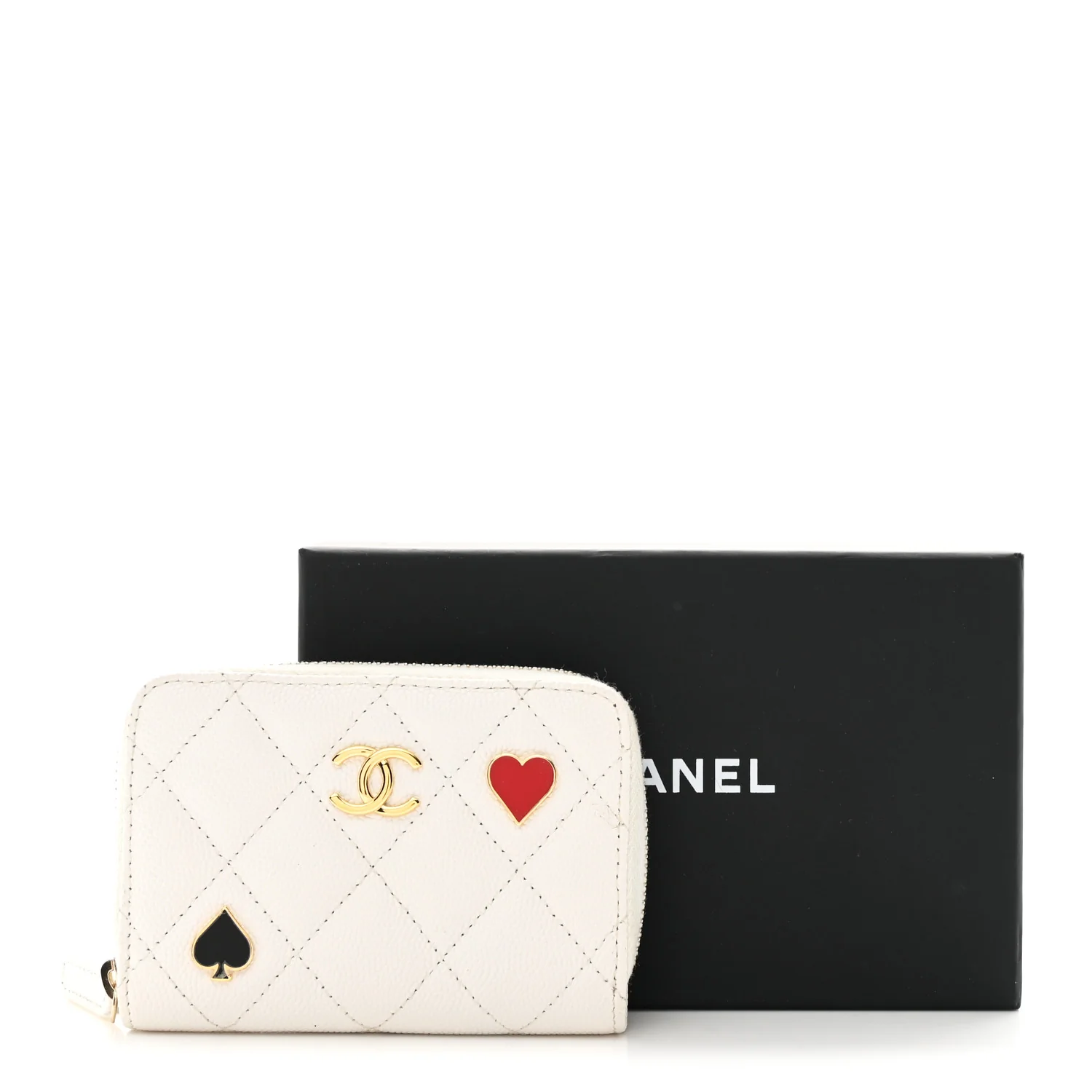 Caviar Enamel Coco Casino Quilted Zip Coin Purse White - Image 8