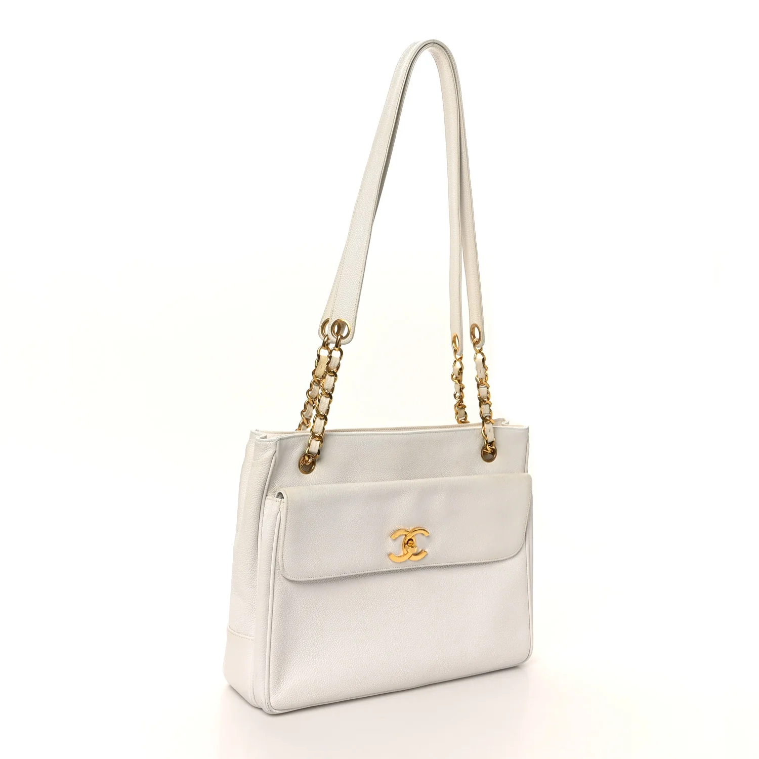 Caviar Flap Shoulder Bag White - Image 2