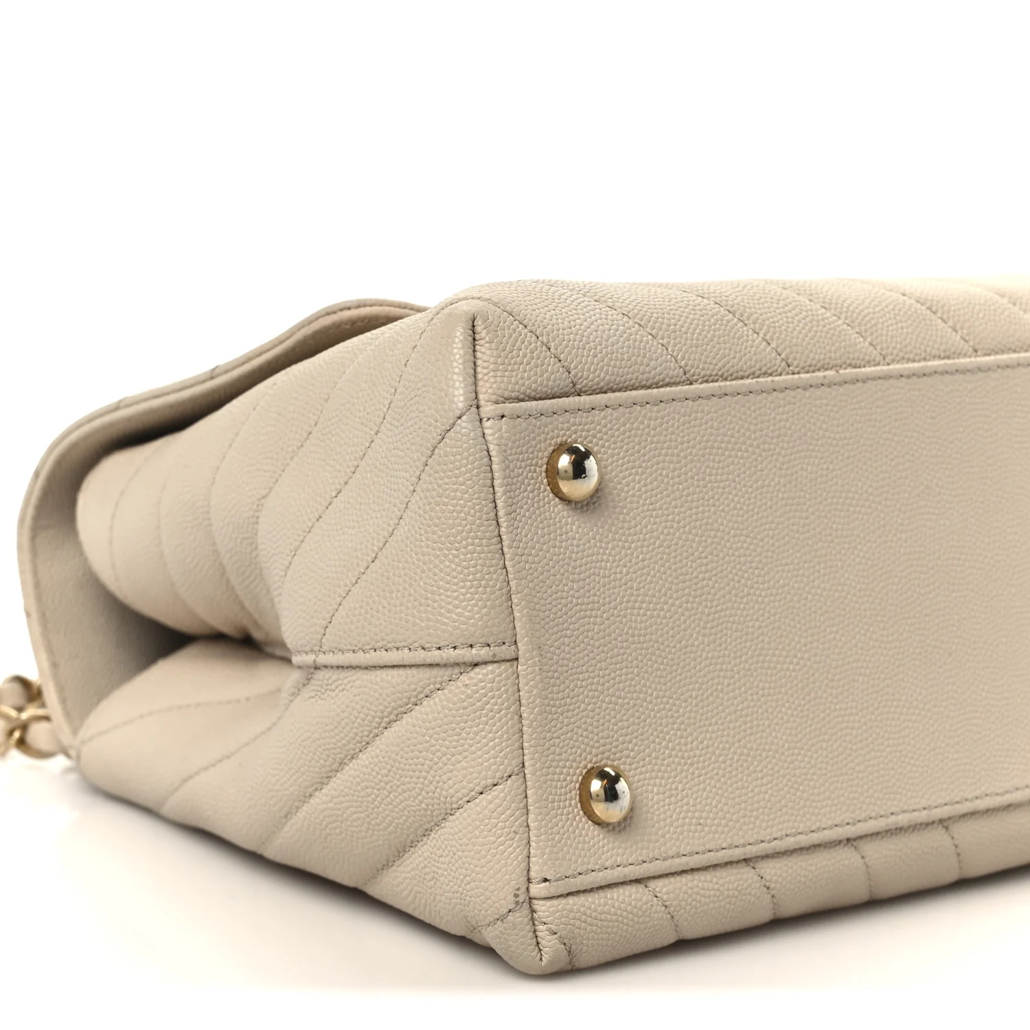 Caviar Lizard Embossed Chevron Quilted Small Coco Handle Flap Beige - Image 10