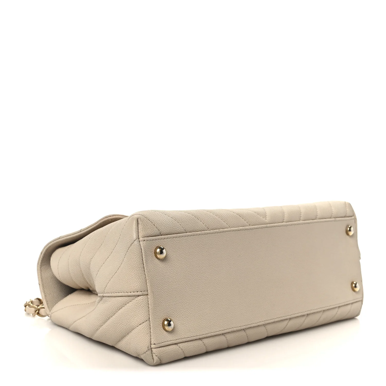 Caviar Lizard Embossed Chevron Quilted Small Coco Handle Flap Beige - Image 4