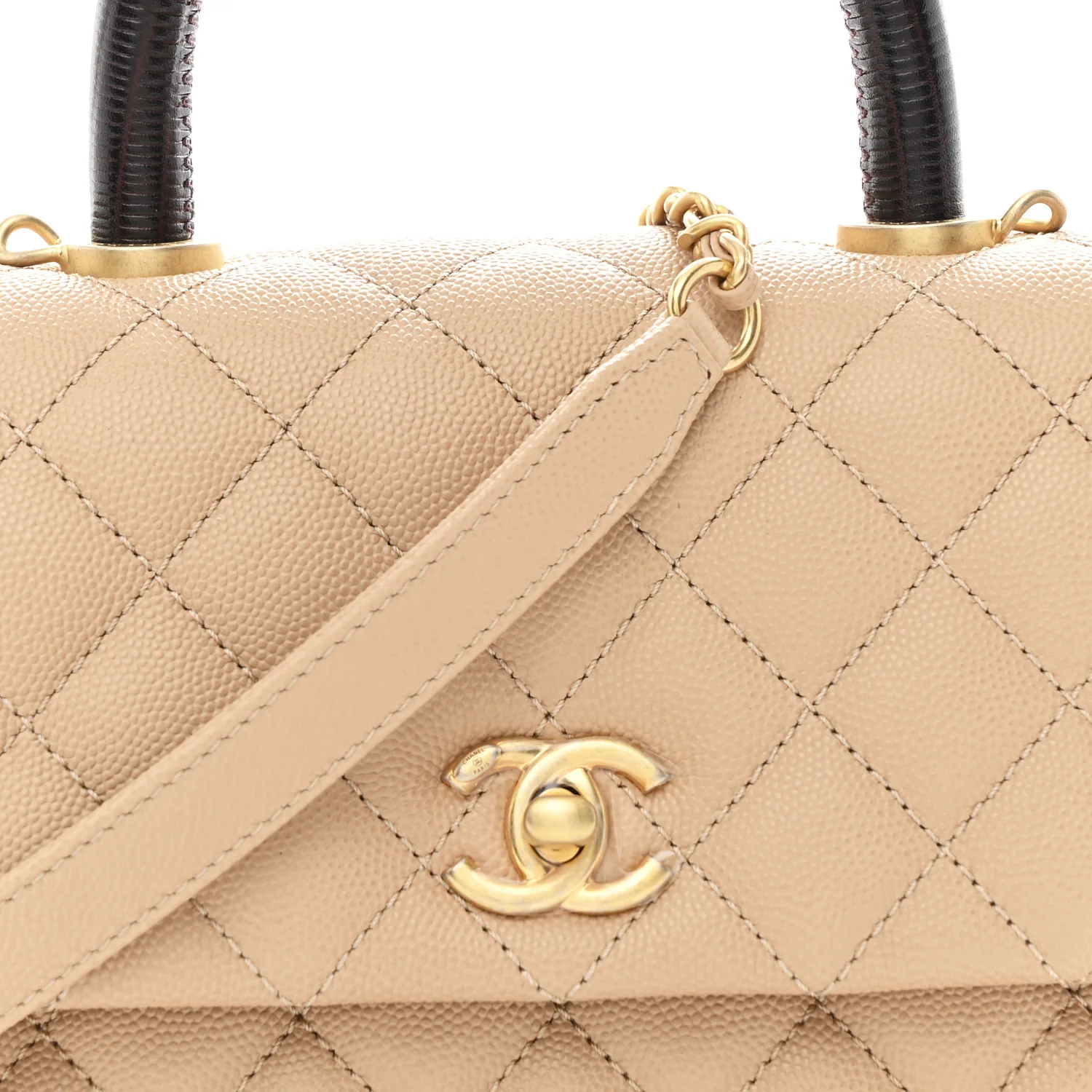 Caviar Lizard Embossed Quilted Mini Coco Handle Flap Beige - Image 9