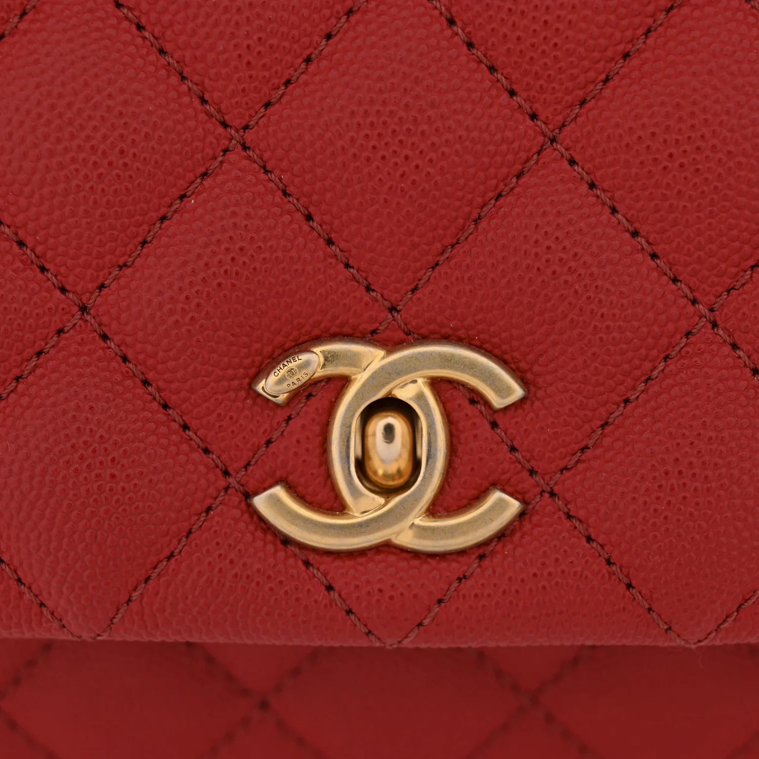 Caviar Lizard Embossed Quilted Mini Coco Handle Flap Red - Image 11