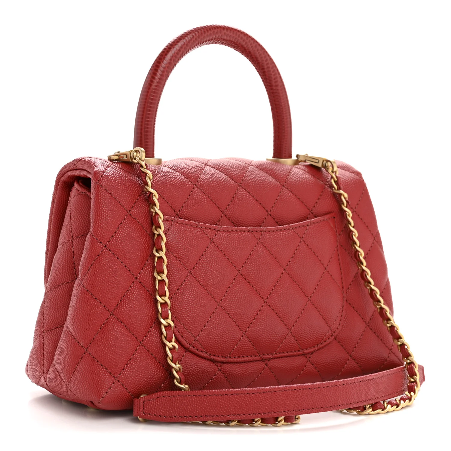 Caviar Lizard Embossed Quilted Mini Coco Handle Flap Red - Image 3