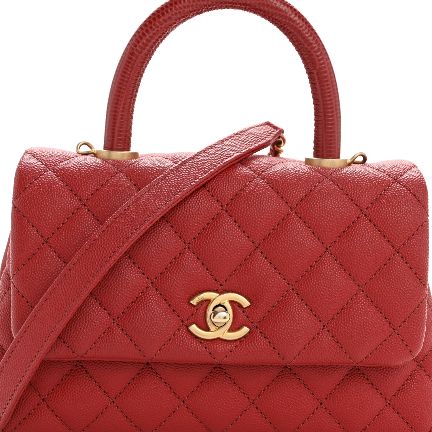 Caviar Lizard Embossed Quilted Mini Coco Handle Flap Red - Image 8
