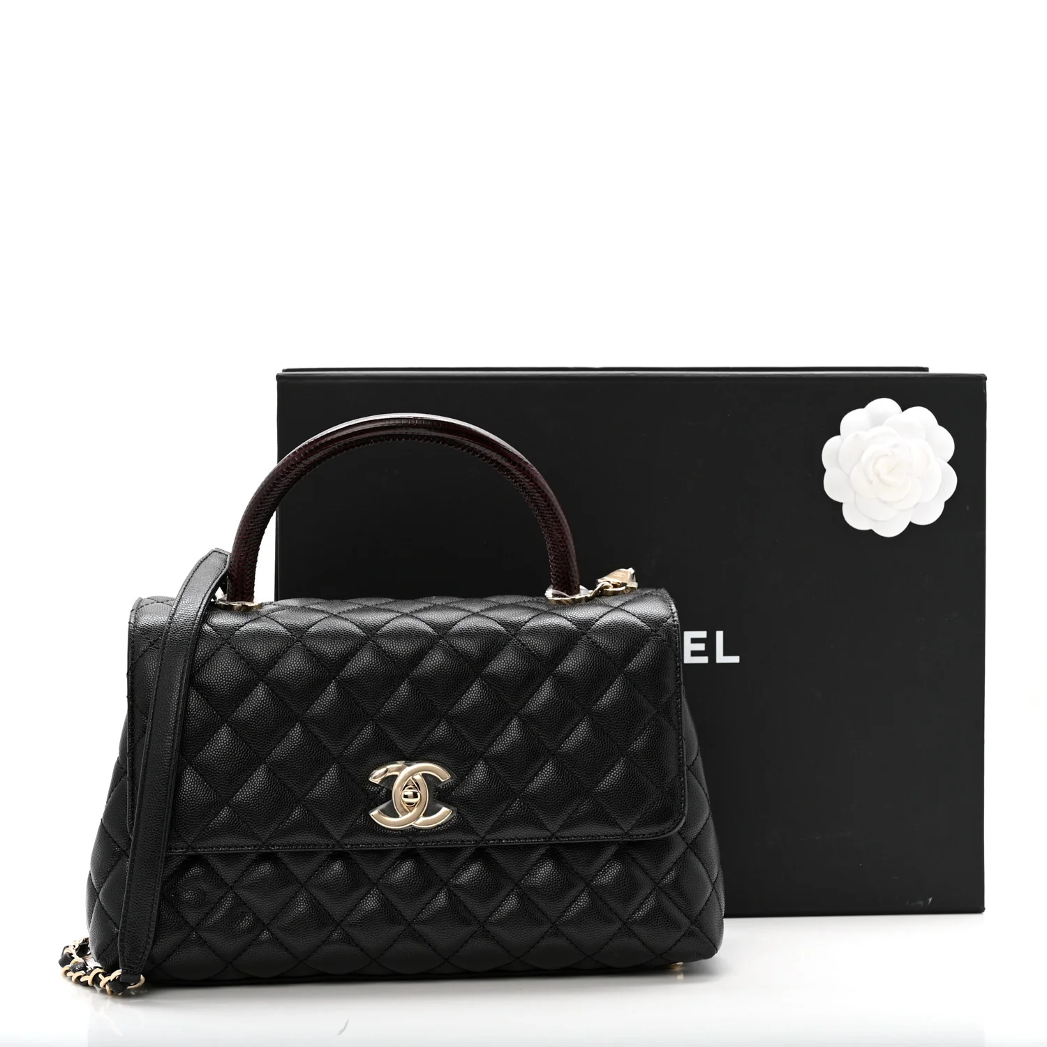 Caviar Lizard Embossed Quilted Small Coco Handle Flap Black - Image 13