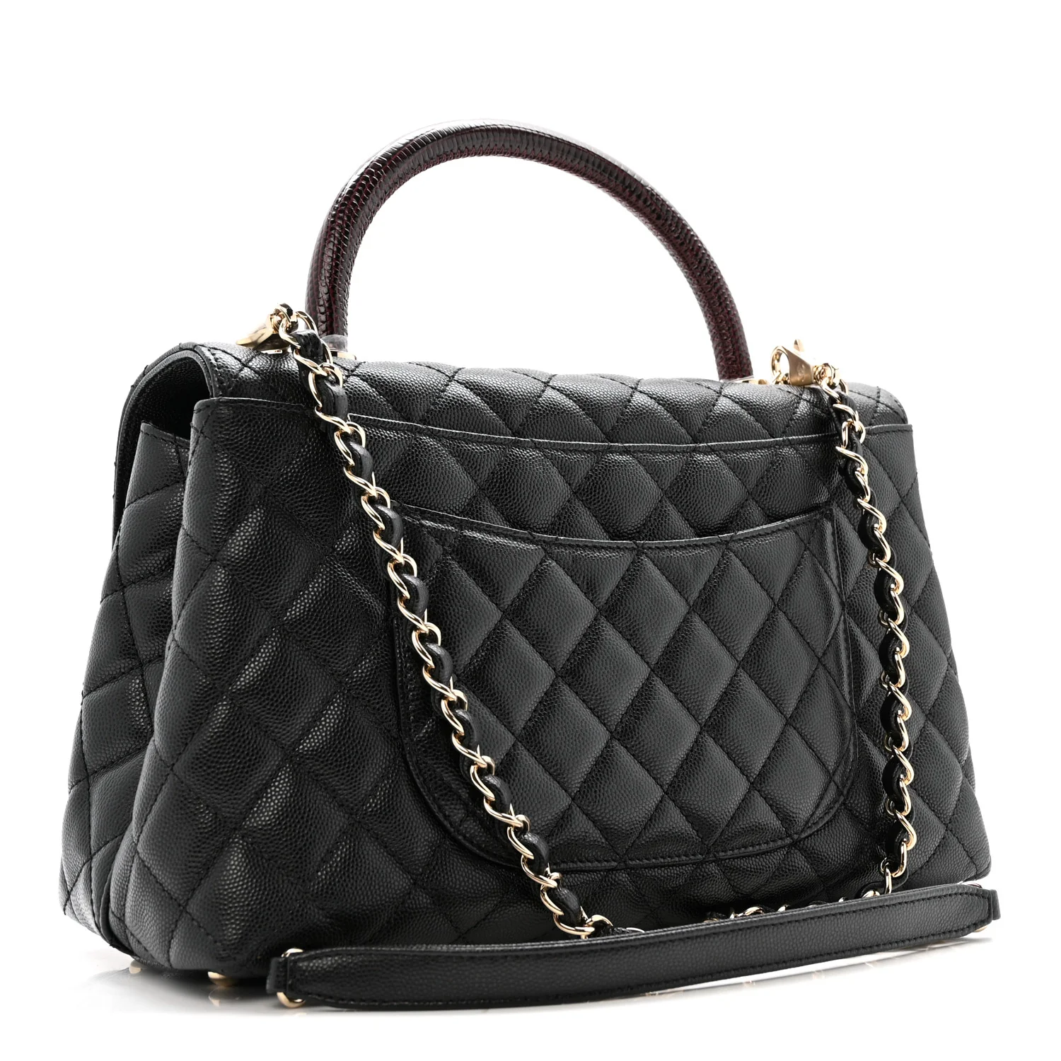 Caviar Lizard Embossed Quilted Small Coco Handle Flap Black - Image 3