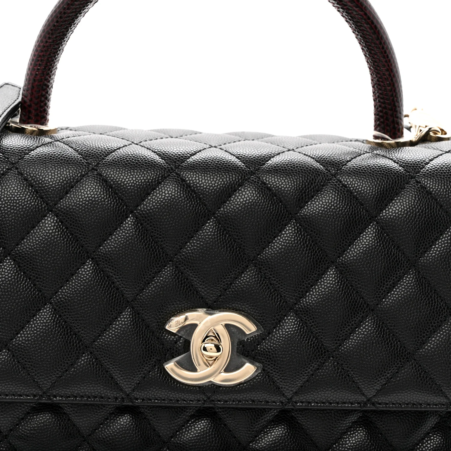 Caviar Lizard Embossed Quilted Small Coco Handle Flap Black - Image 9
