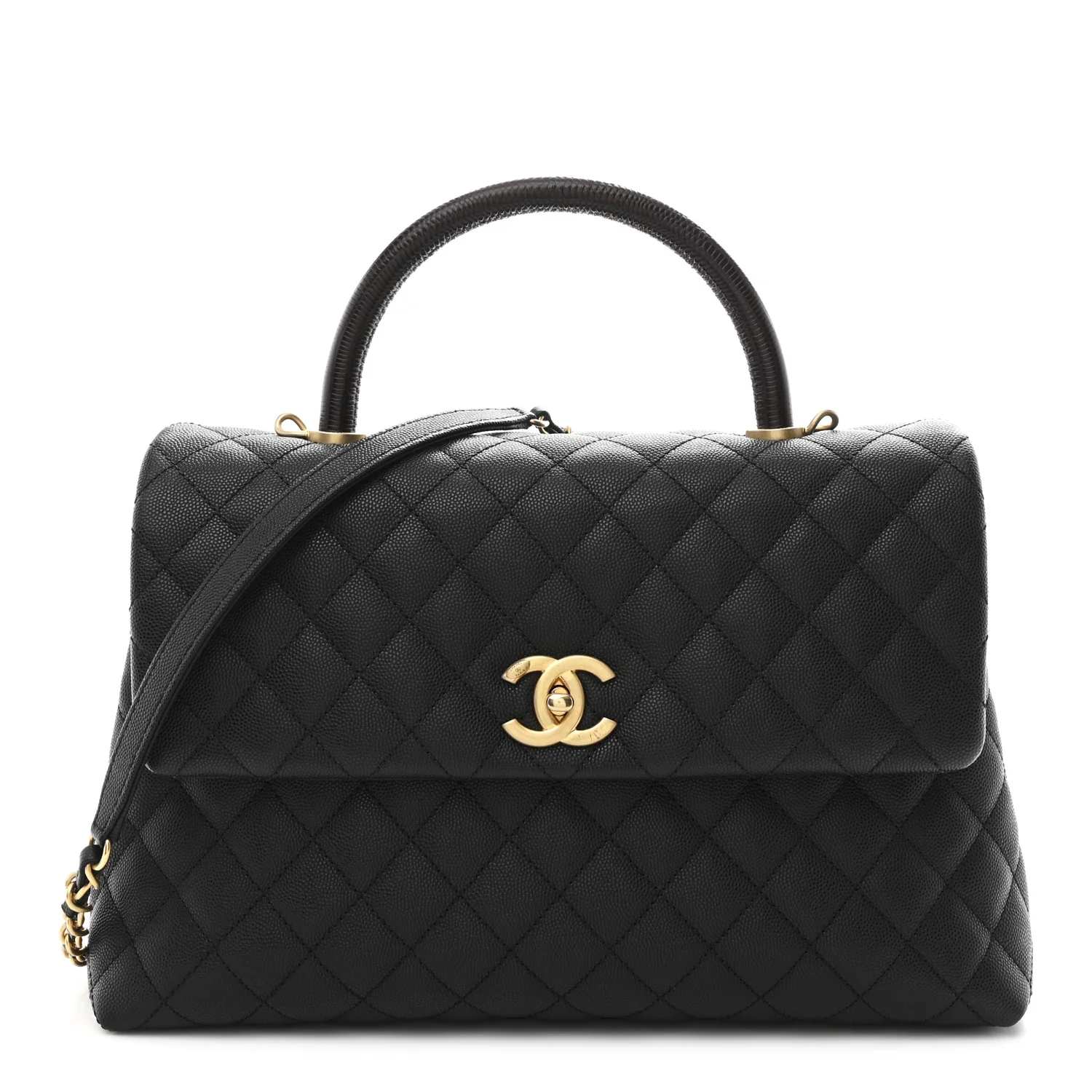 Caviar Lizard Quilted Medium Coco Handle Flap Black