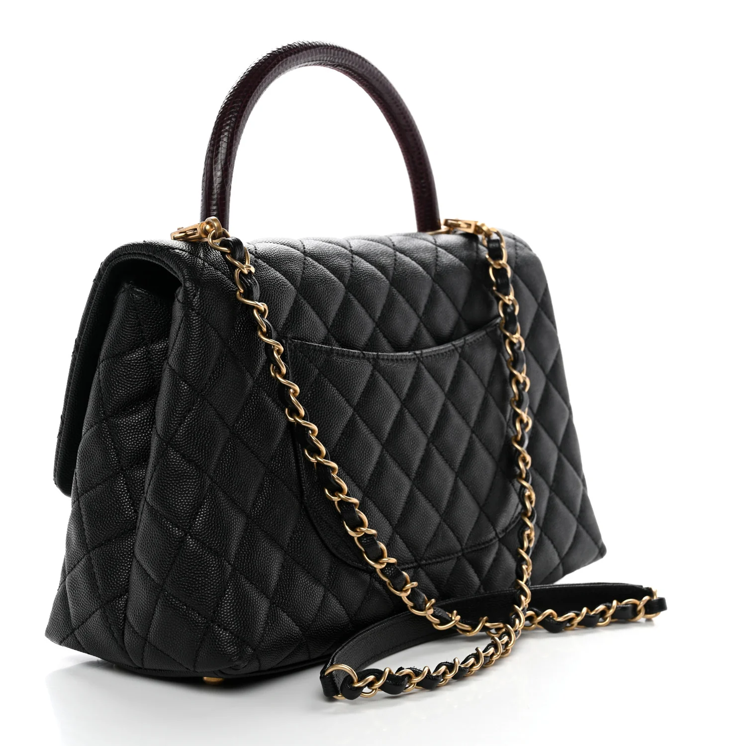 Caviar Lizard Quilted Small Coco Handle Flap Black - Image 3