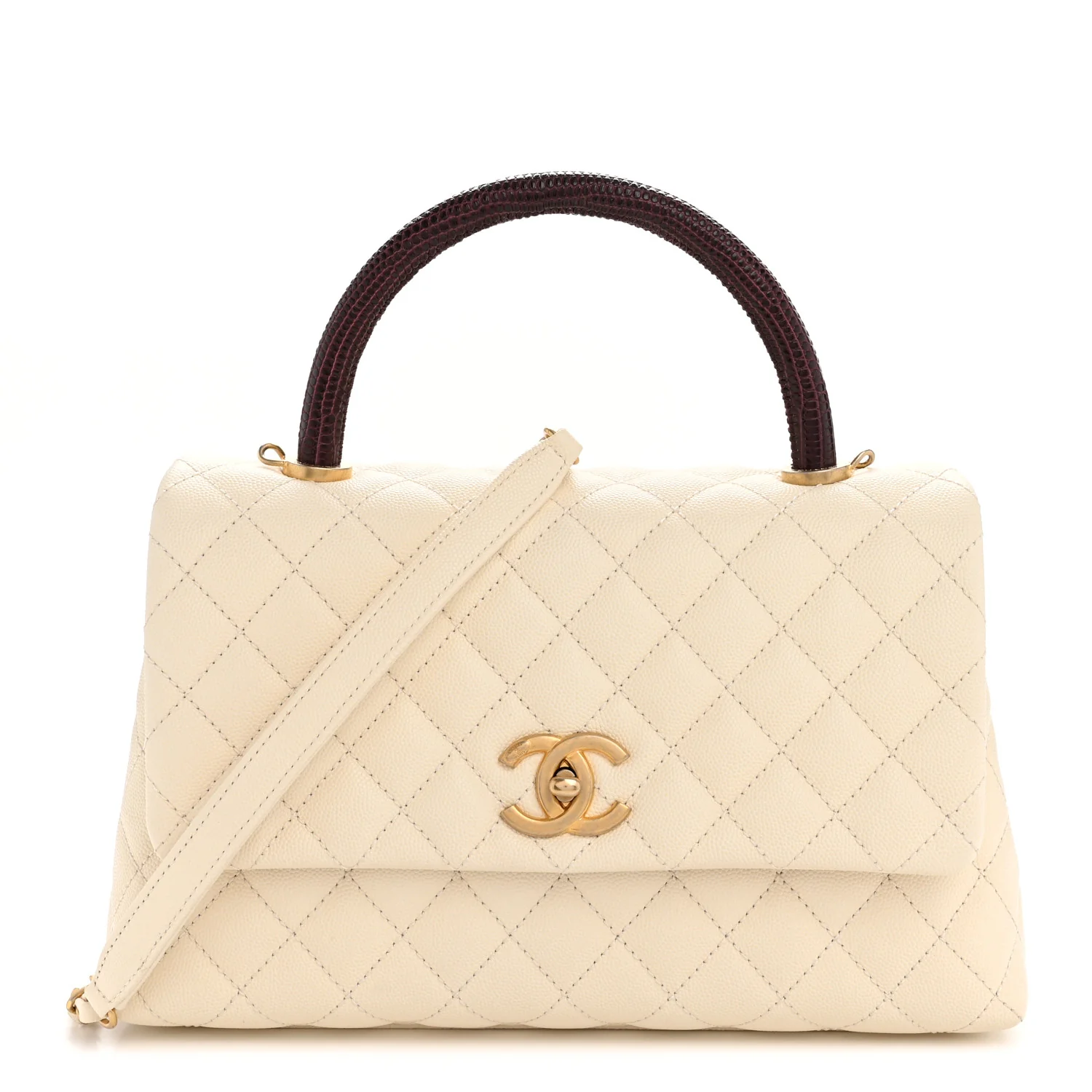 Caviar Lizard Quilted Small Coco Handle Flap Ivory - Image 2