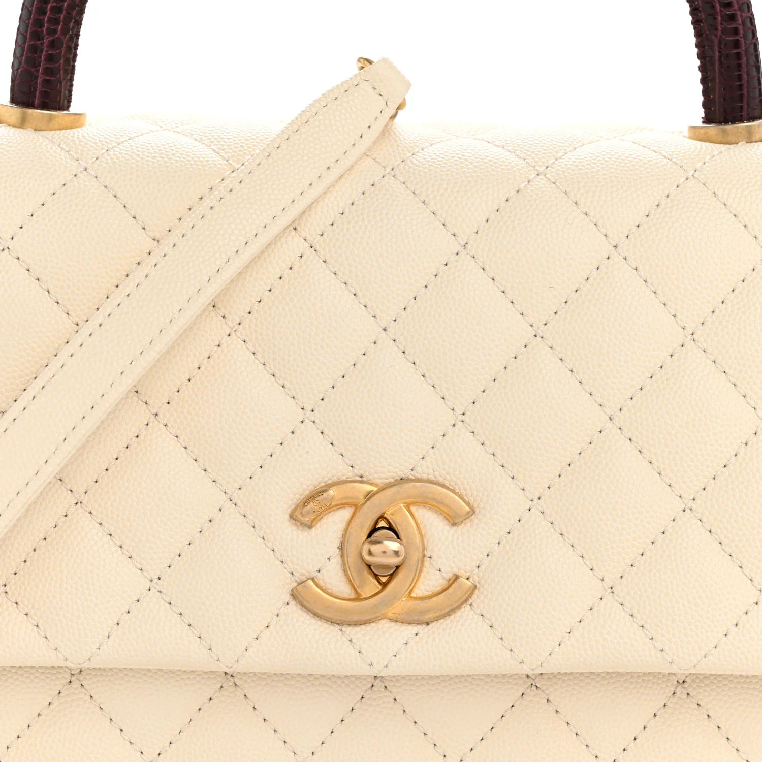 Caviar Lizard Quilted Small Coco Handle Flap Ivory - Image 20