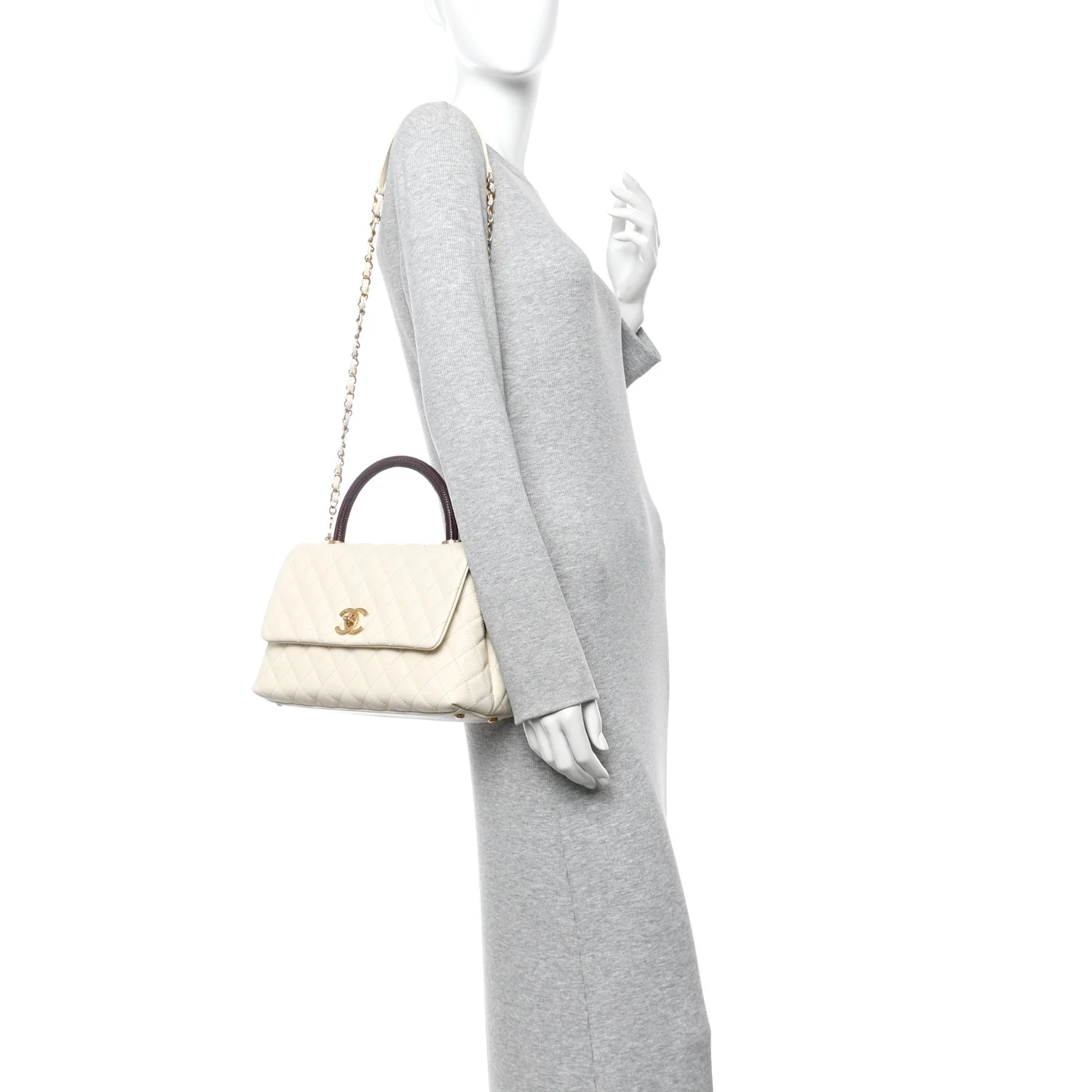 Caviar Lizard Quilted Small Coco Handle Flap Ivory - Image 4