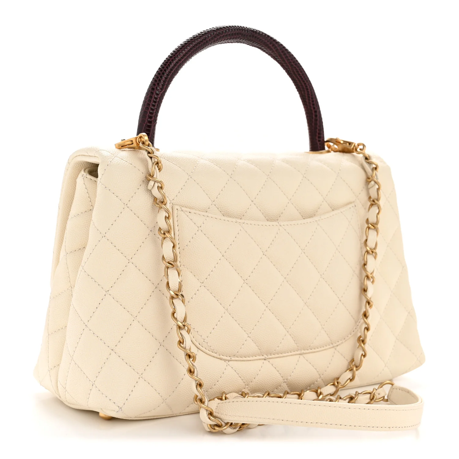 Caviar Lizard Quilted Small Coco Handle Flap Ivory - Image 7