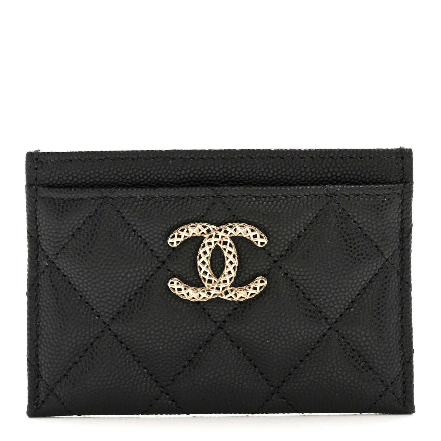 Caviar Metal Perforated Quilted Card Holder Black