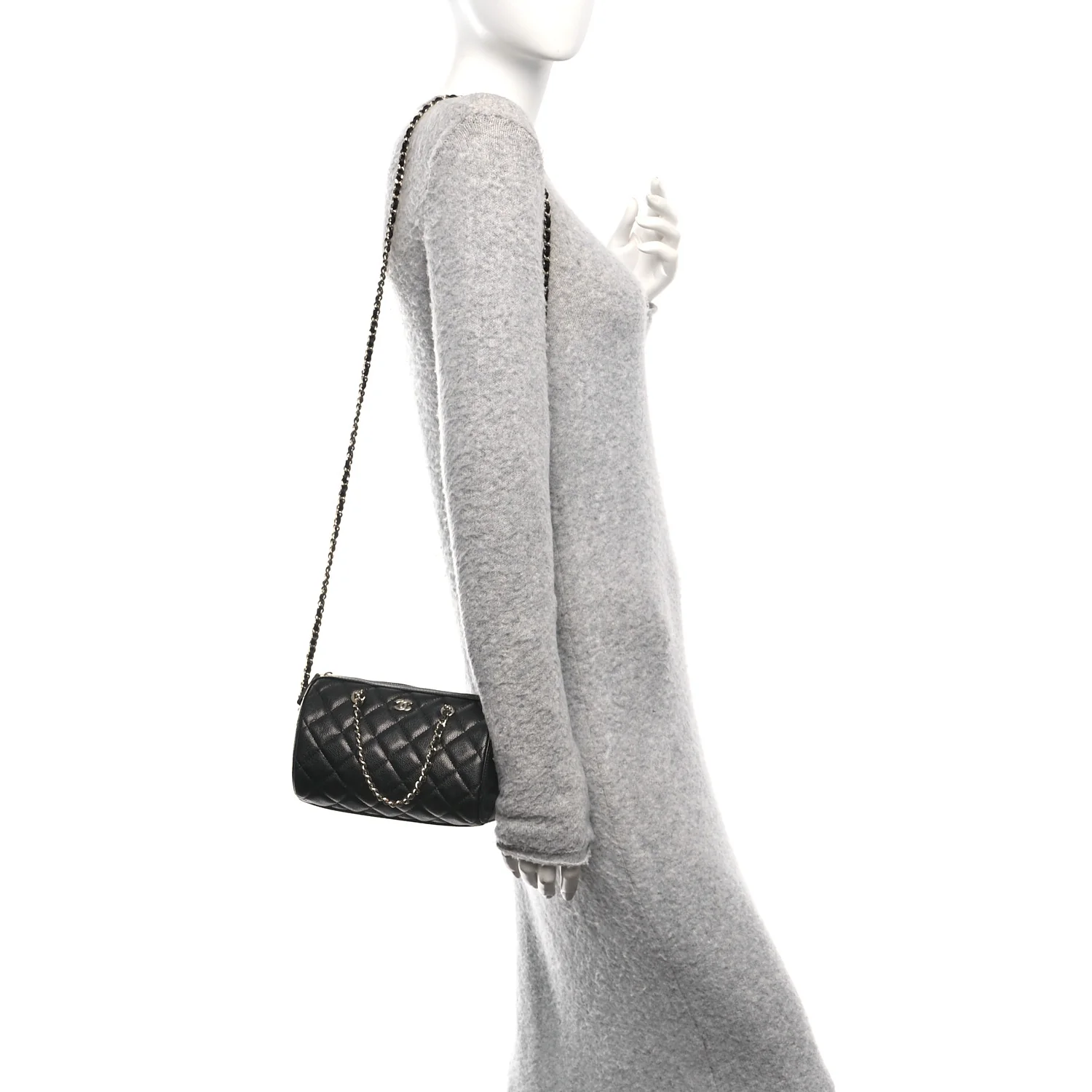 Caviar Quilted Barrel Clutch With Chain Black - Image 2