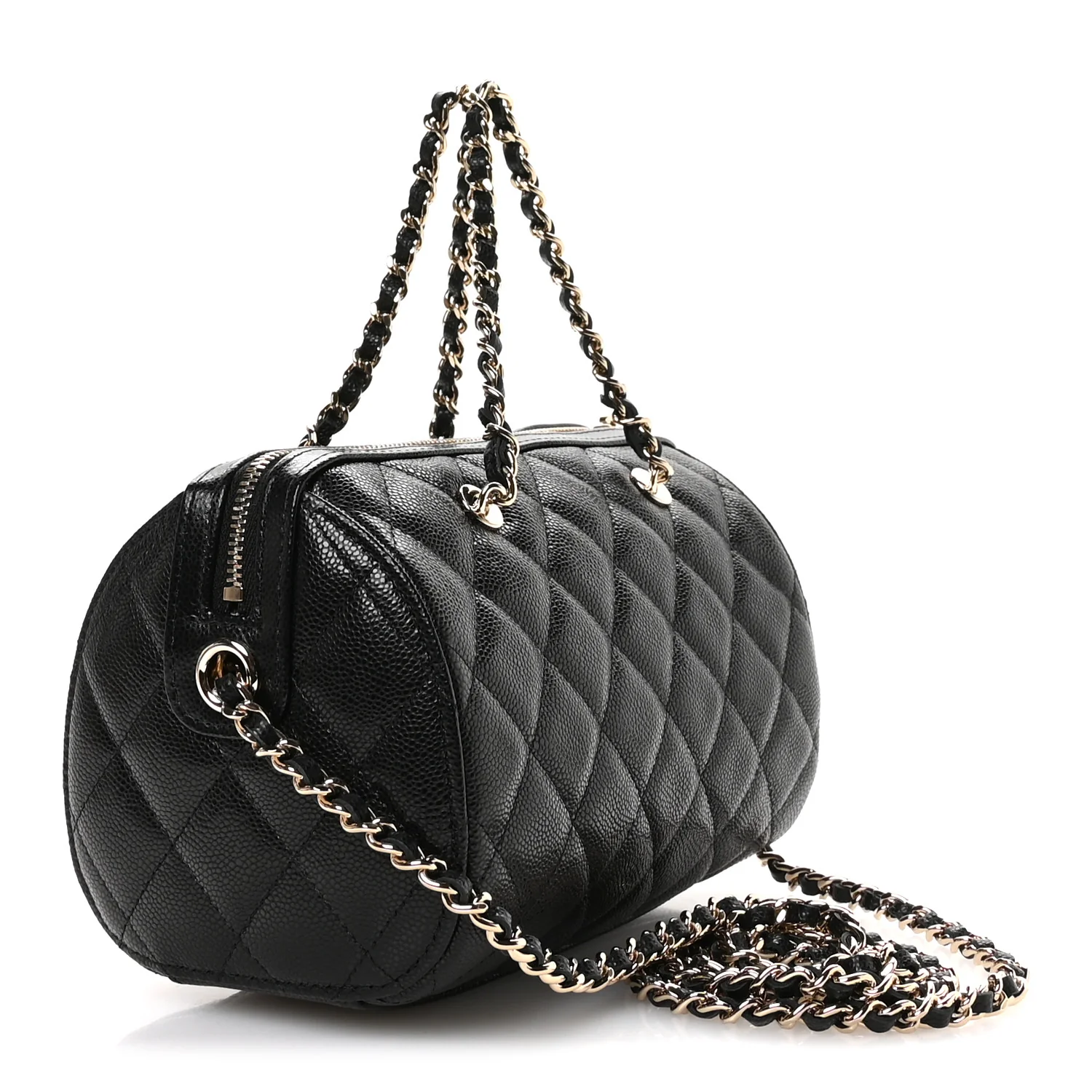 Caviar Quilted Barrel Clutch With Chain Black - Image 3