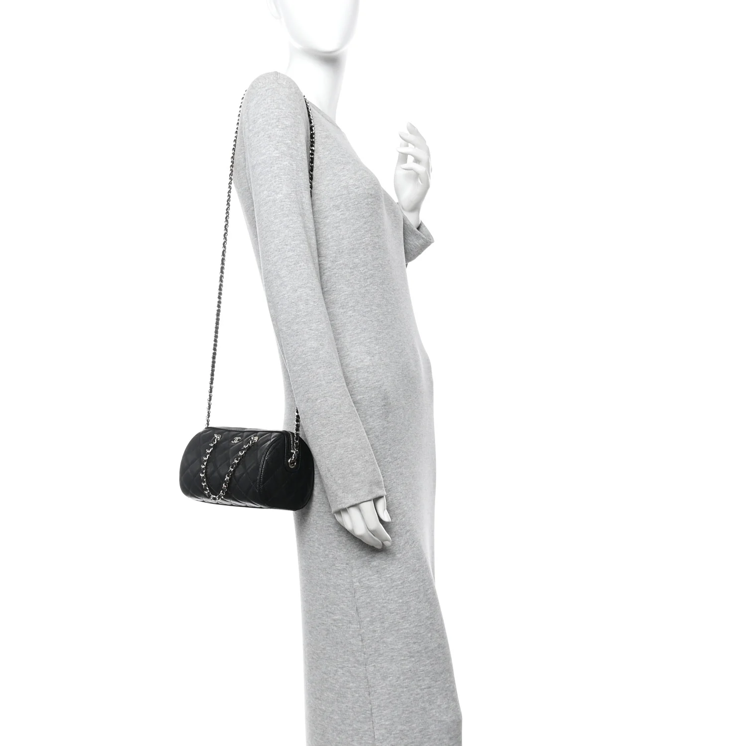 Caviar Quilted Barrel Clutch With Chain  Black - Image 2